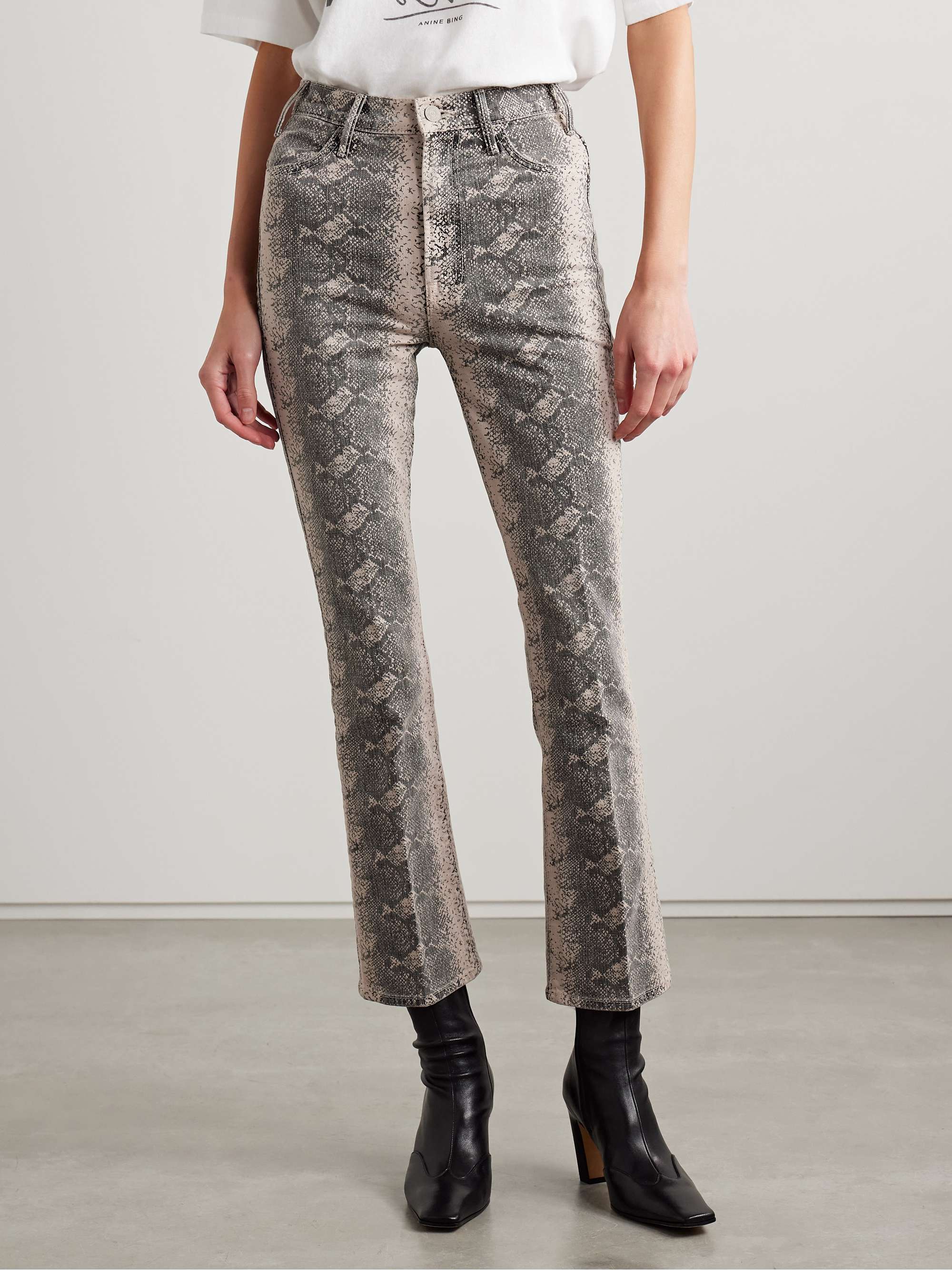 The Hustler cropped snake-print high-rise flared jeans view