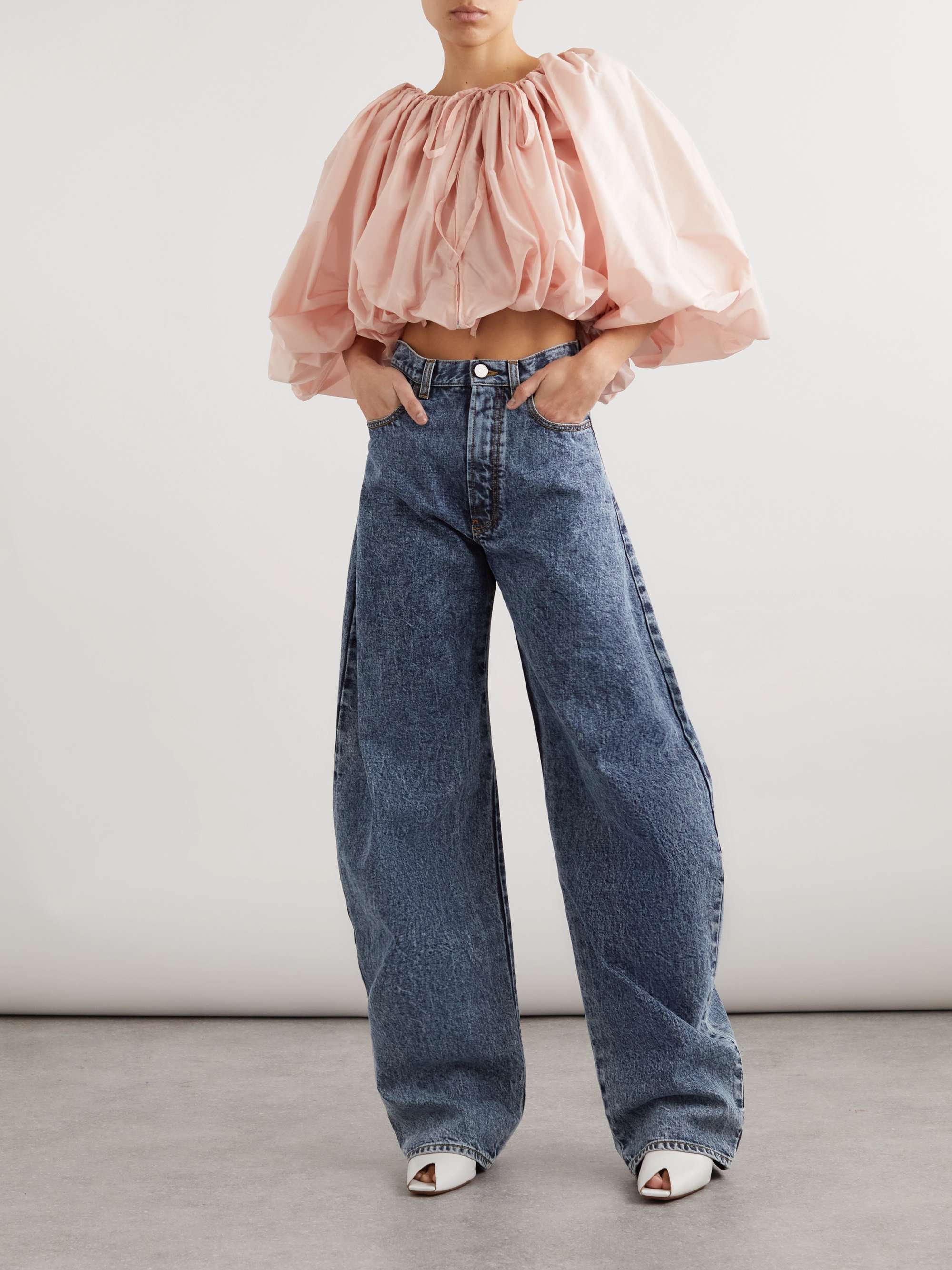 Acid-wash high-rise barrel-leg jeans view