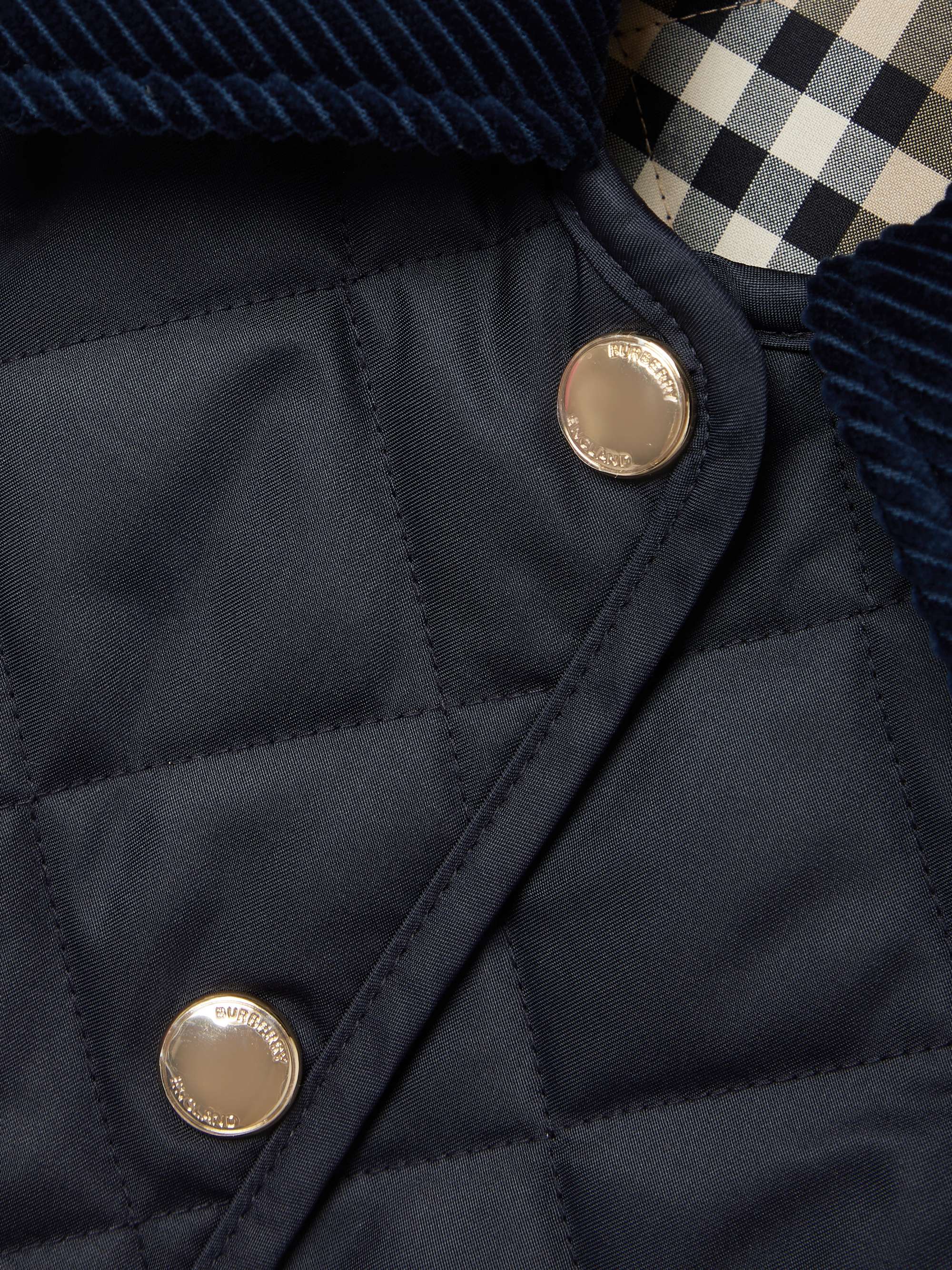Reversible corduroy-trimmed quilted shell and checked cotton jacket view