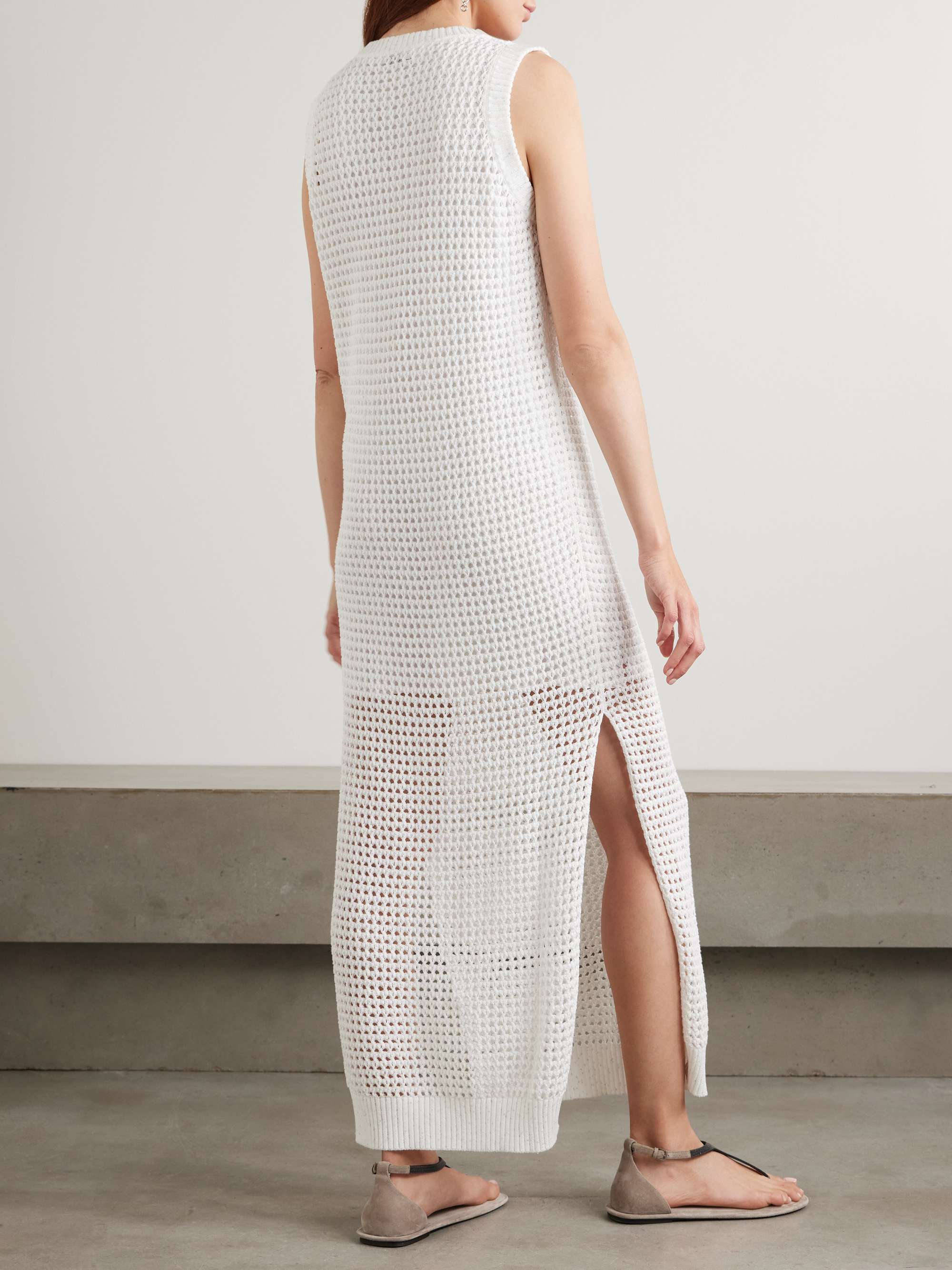 Sequin-embellished open-knit cotton-blend midi dress view