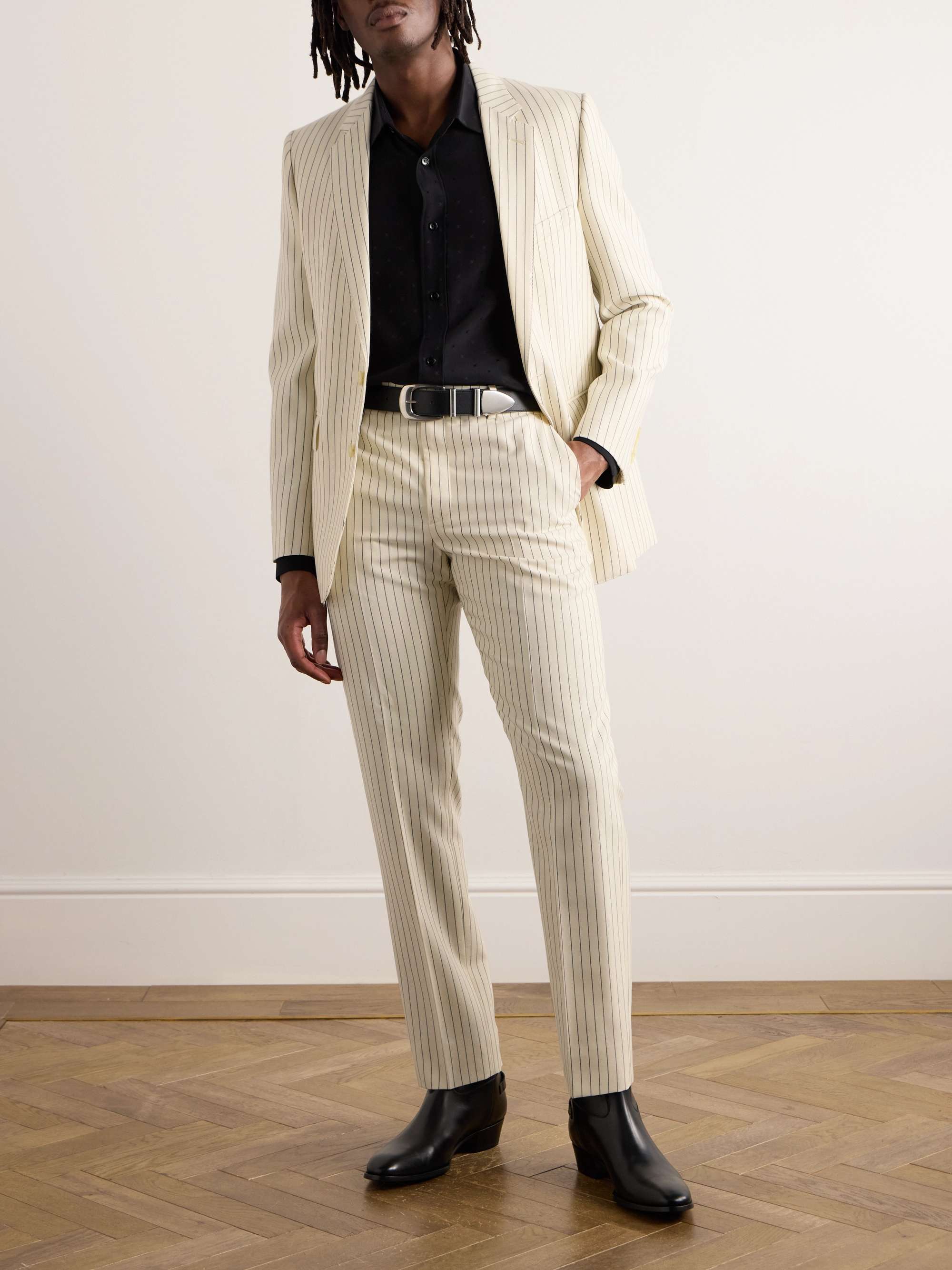Straight-Leg Pinstriped Wool-Twill Suit Trousers view