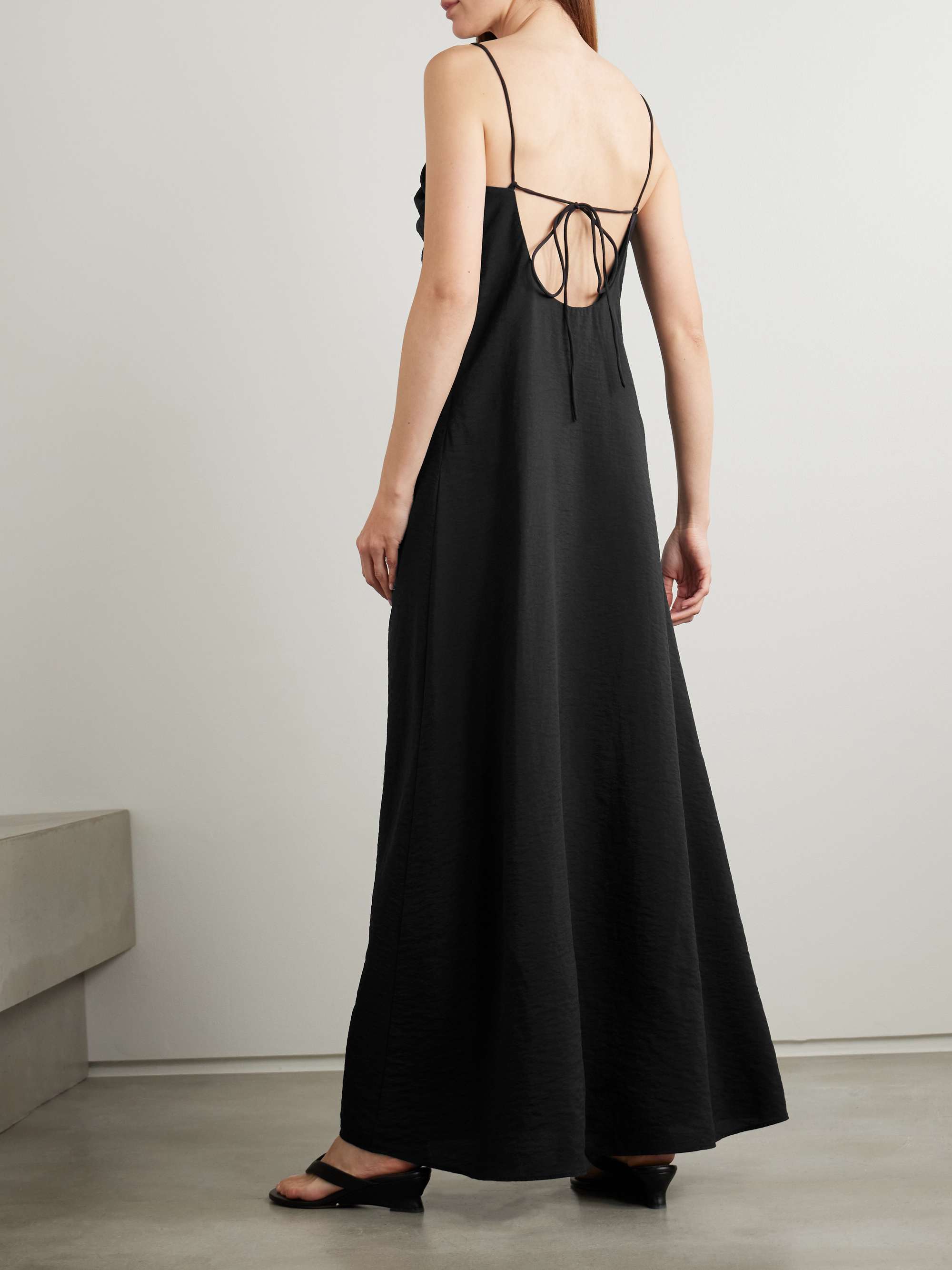 Gathered open-back silk-blend crepe maxi dress view