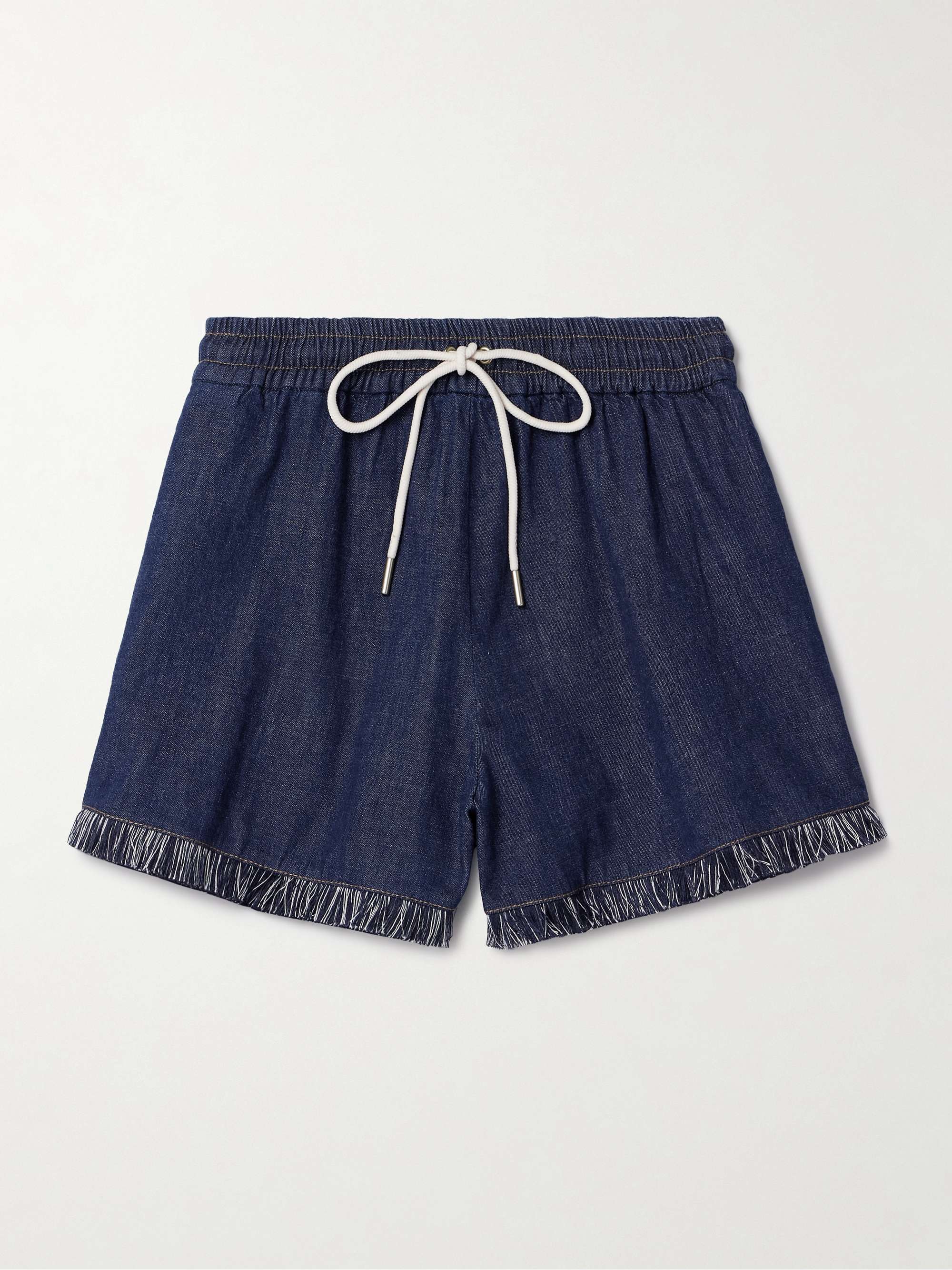 Rhiannon frayed cotton-chambray shorts view