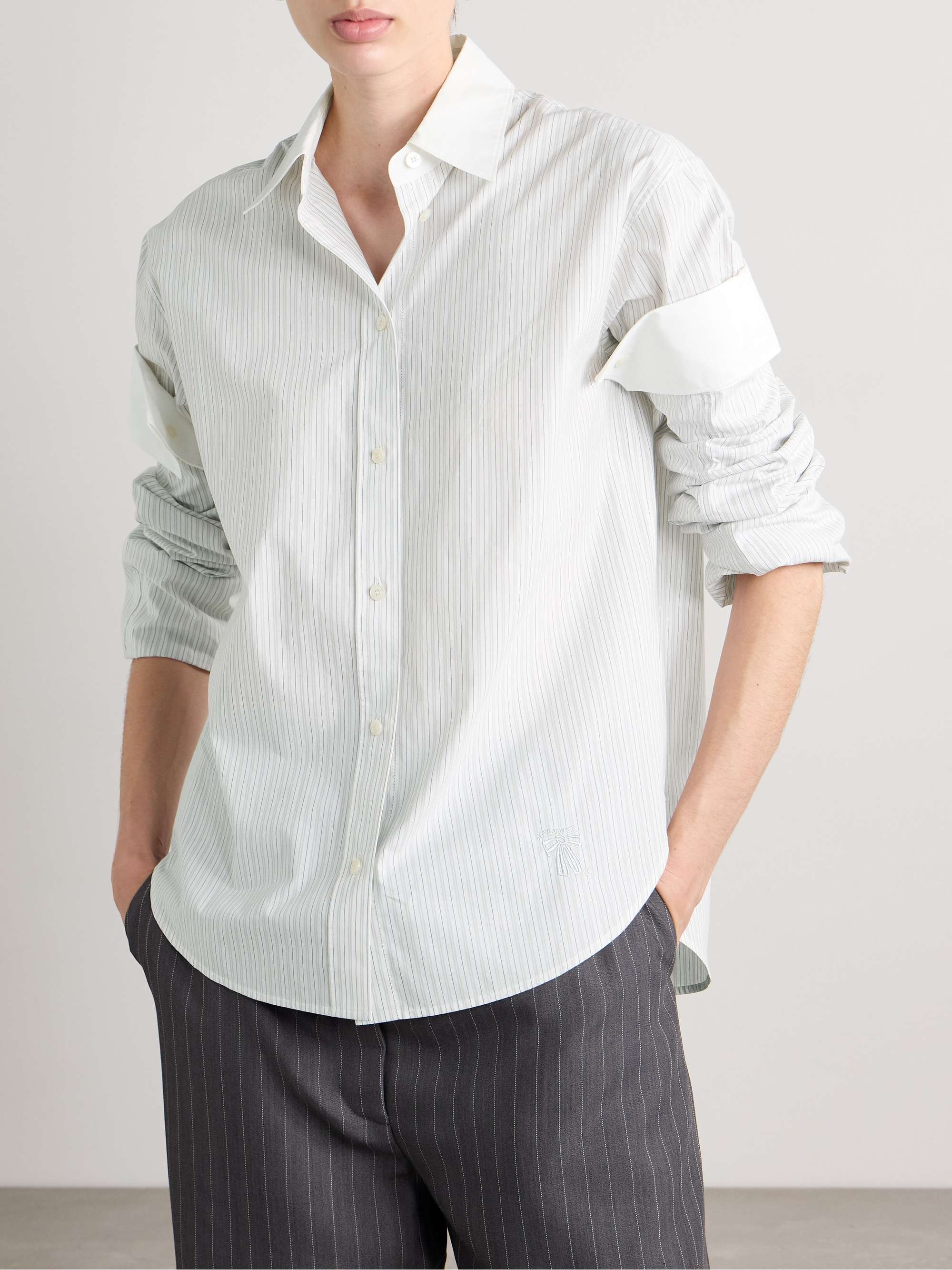 Layered striped cotton-poplin shirt view