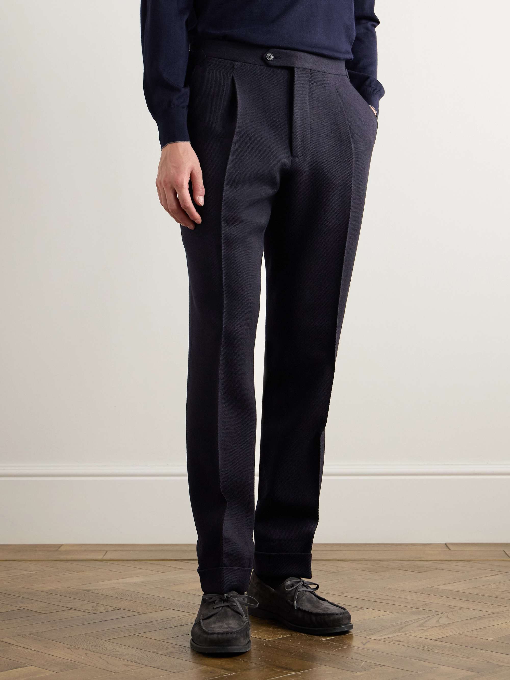 Straight-Leg Pleated Wool Suit Trousers view