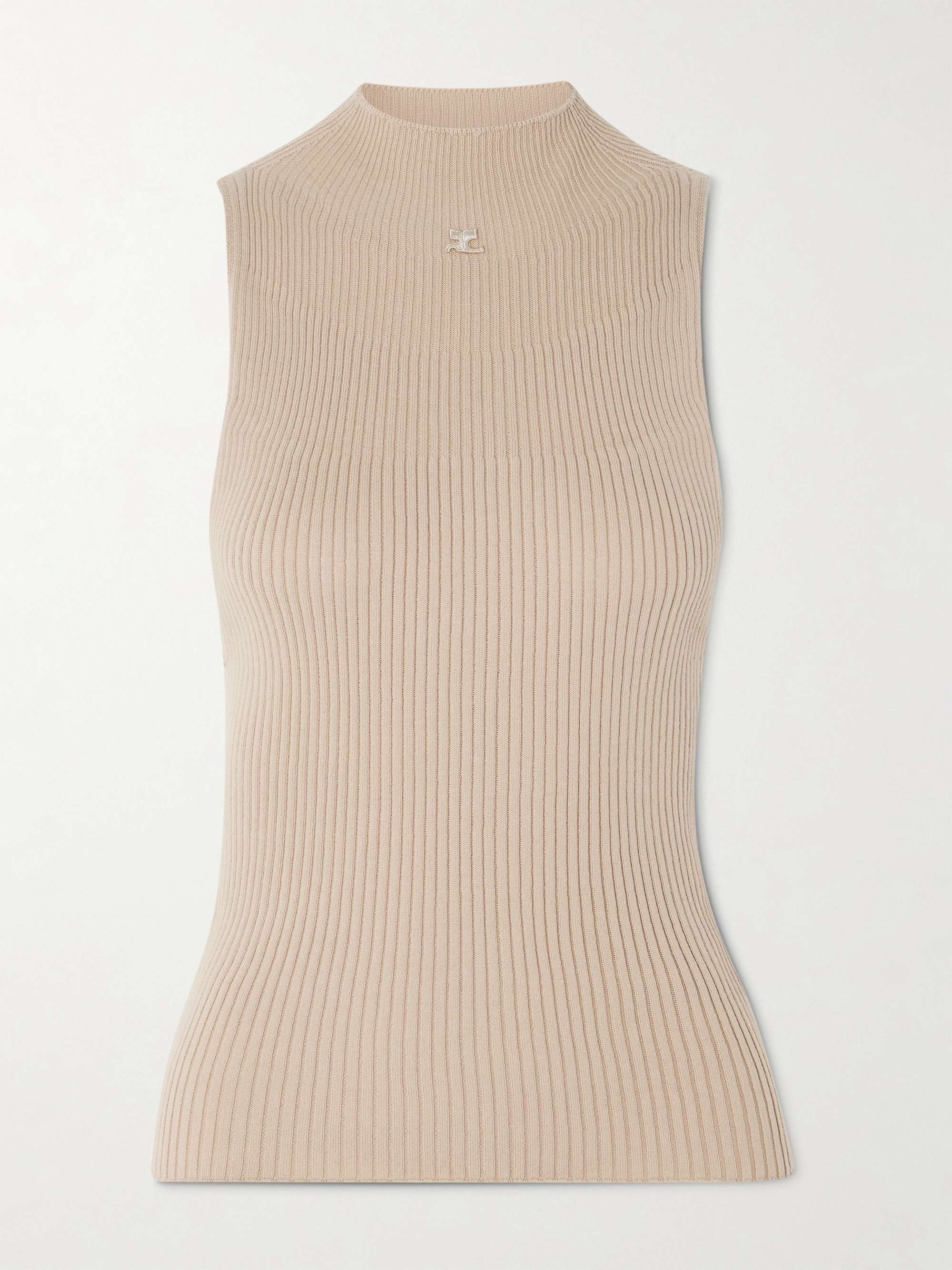 Appliquéd ribbed cotton and merino wool-blend tank view