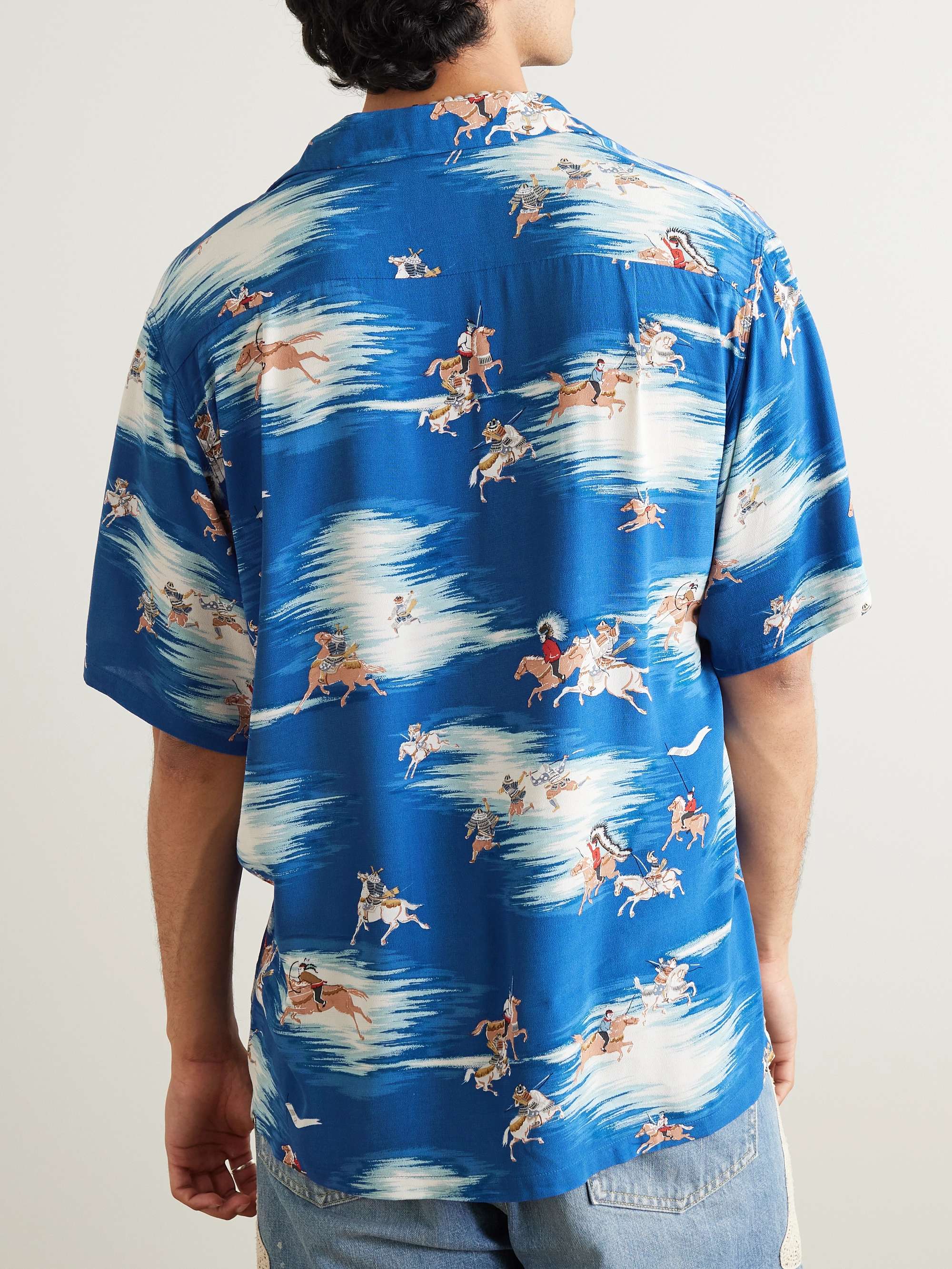 Convertible-Collar Printed Crepe Shirt view