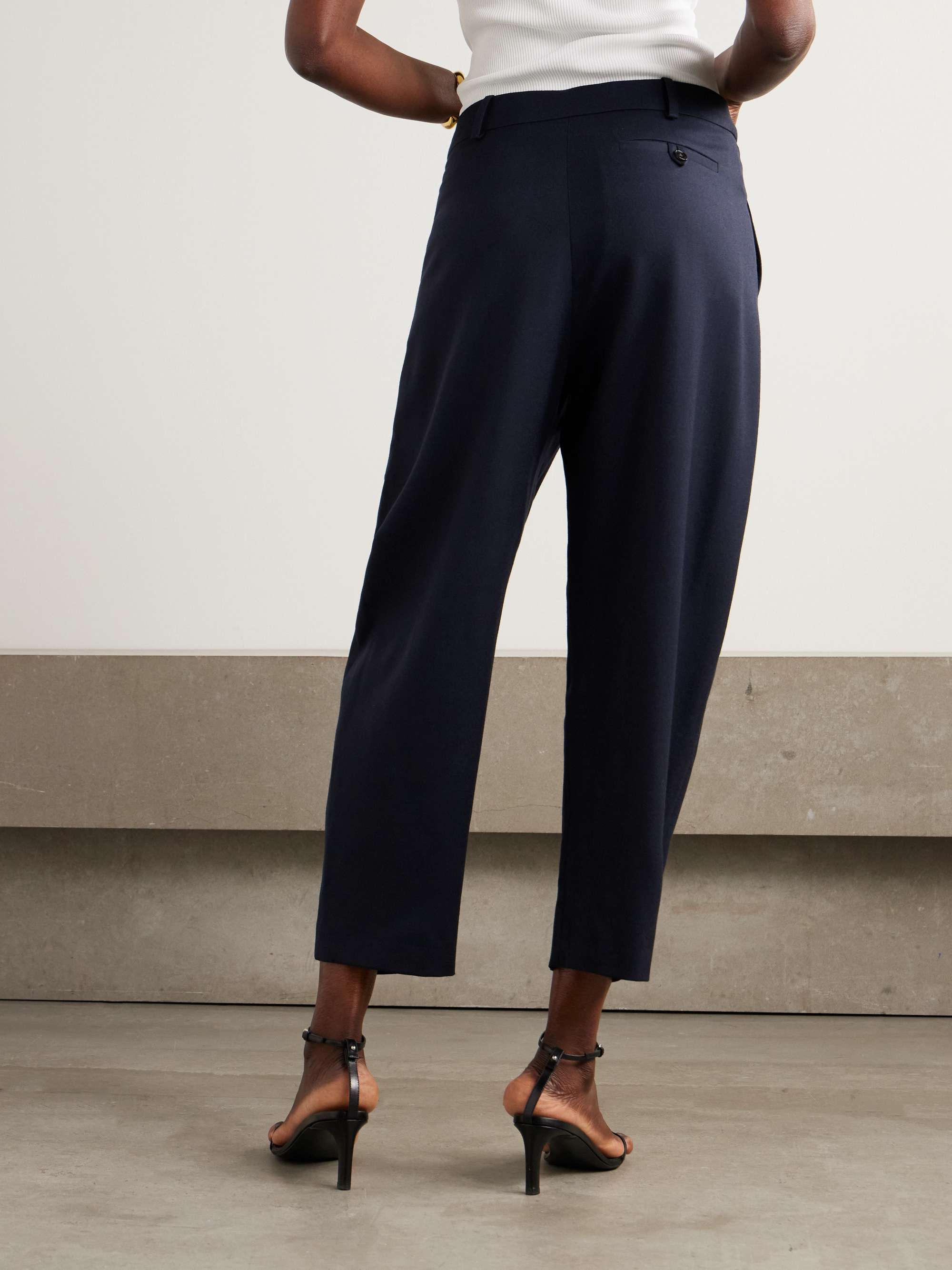 Cropped pleated wool tapered pants view
