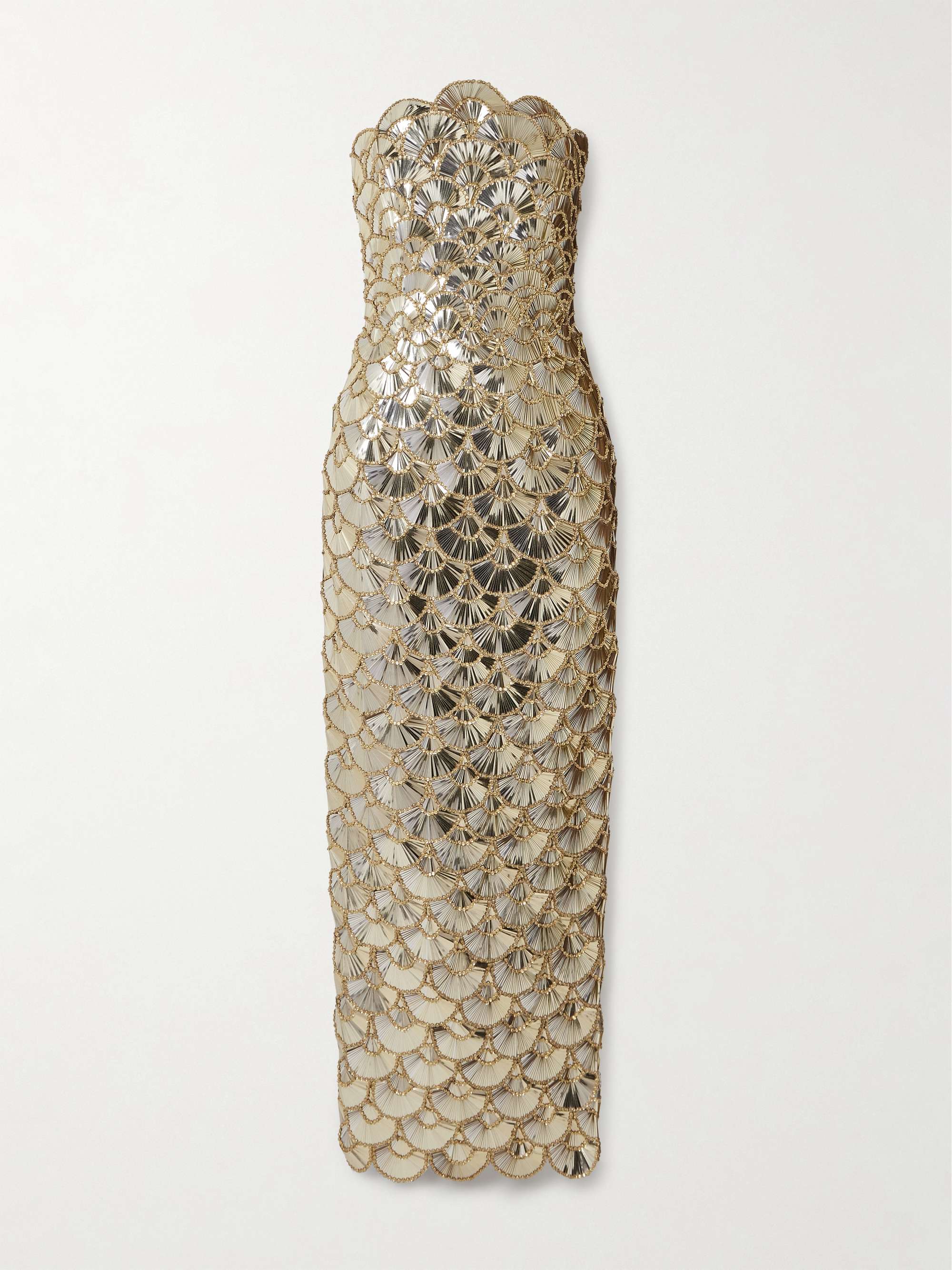 Strapless scalloped embellished tulle gown view