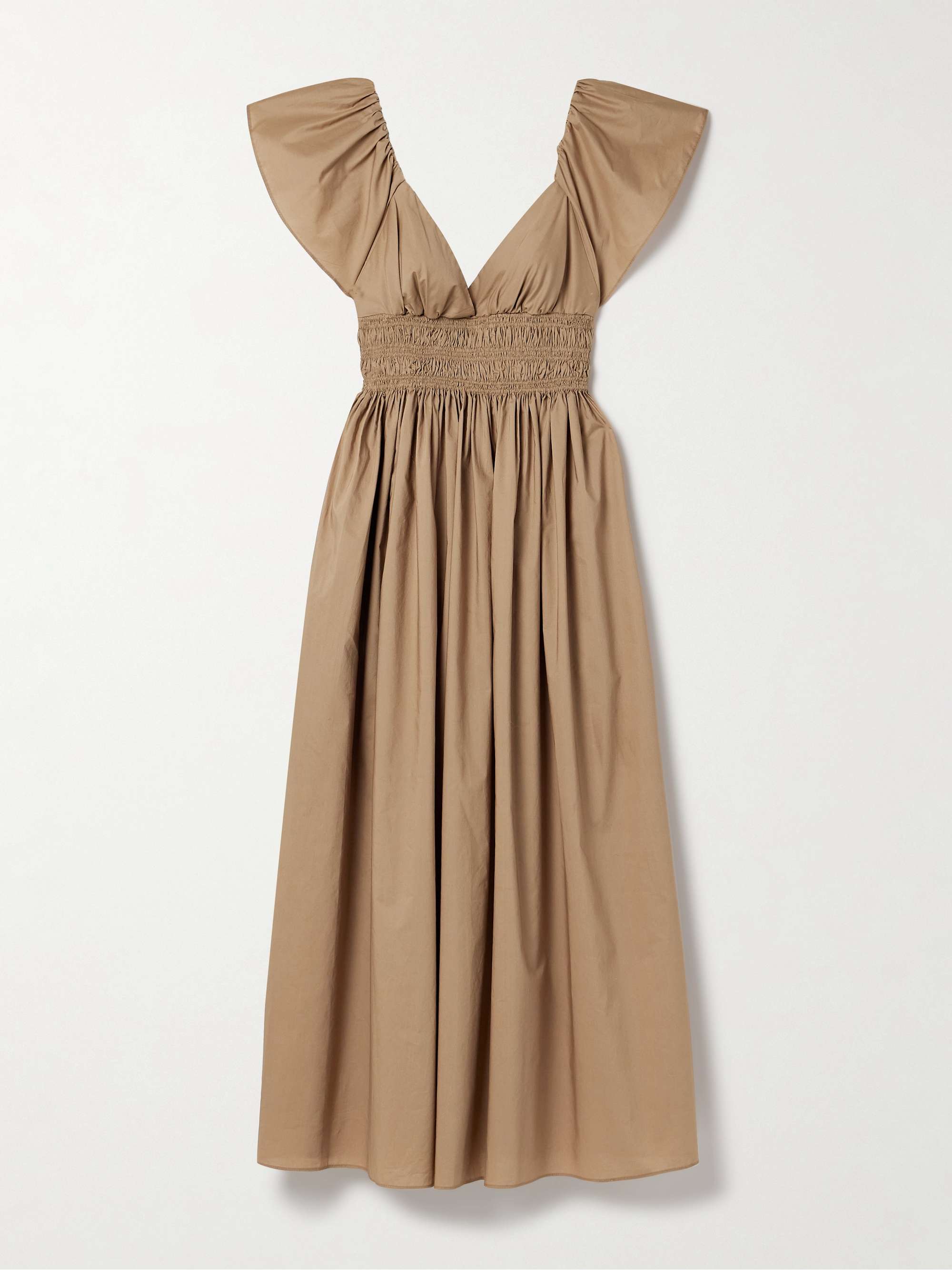 Shirred organic cotton-poplin midi dress view