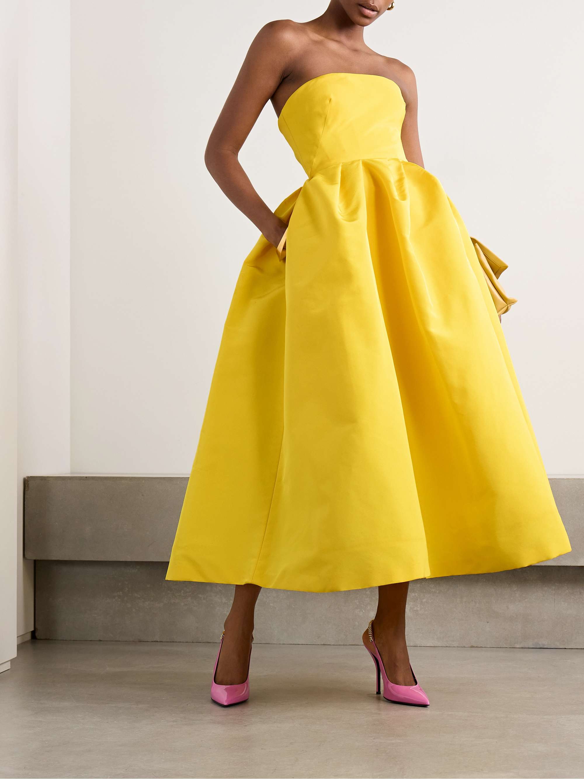 Strapless pleated faille gown view