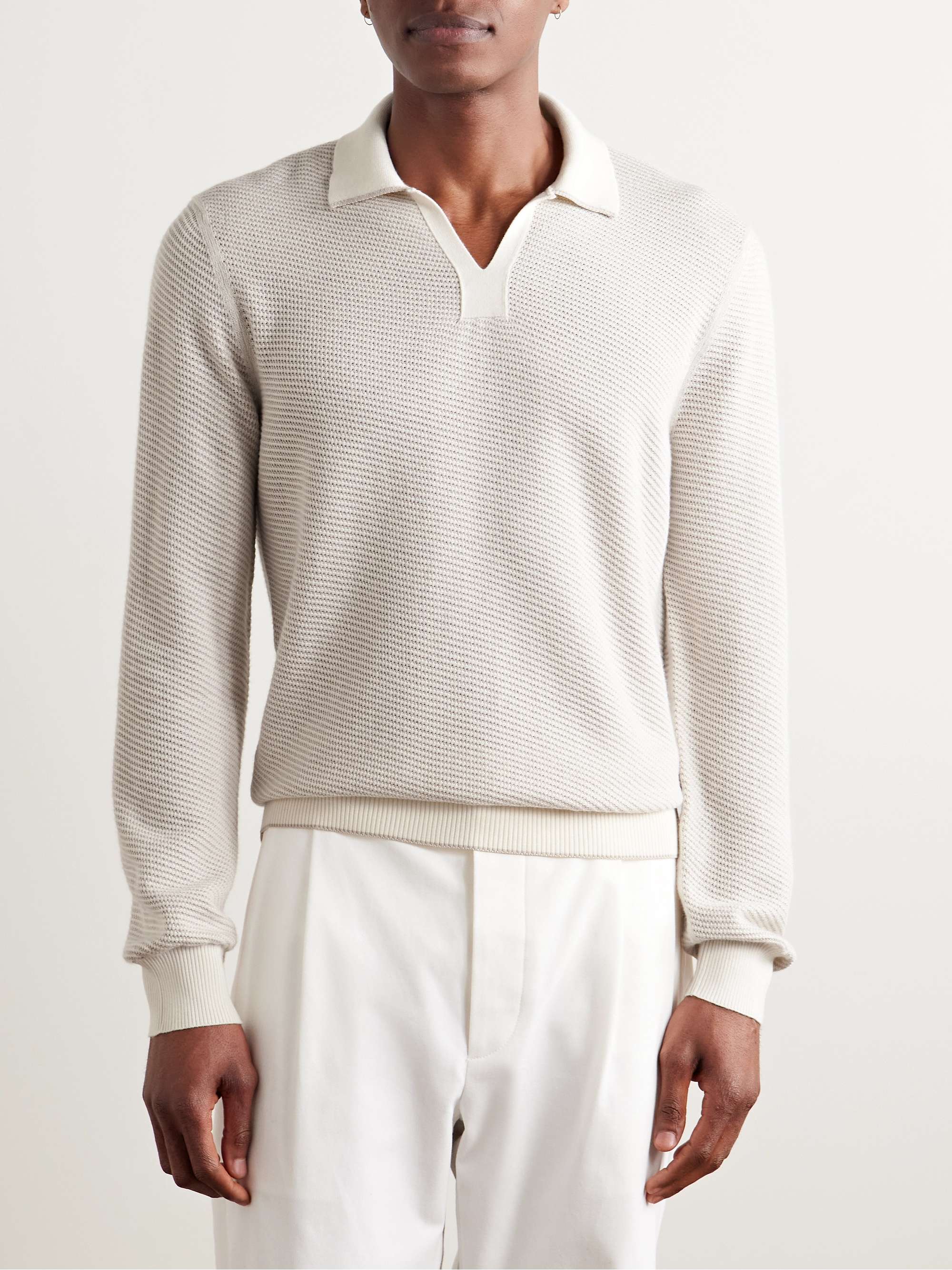 Striped Silk and Cashmere-Blend Polo Shirt view