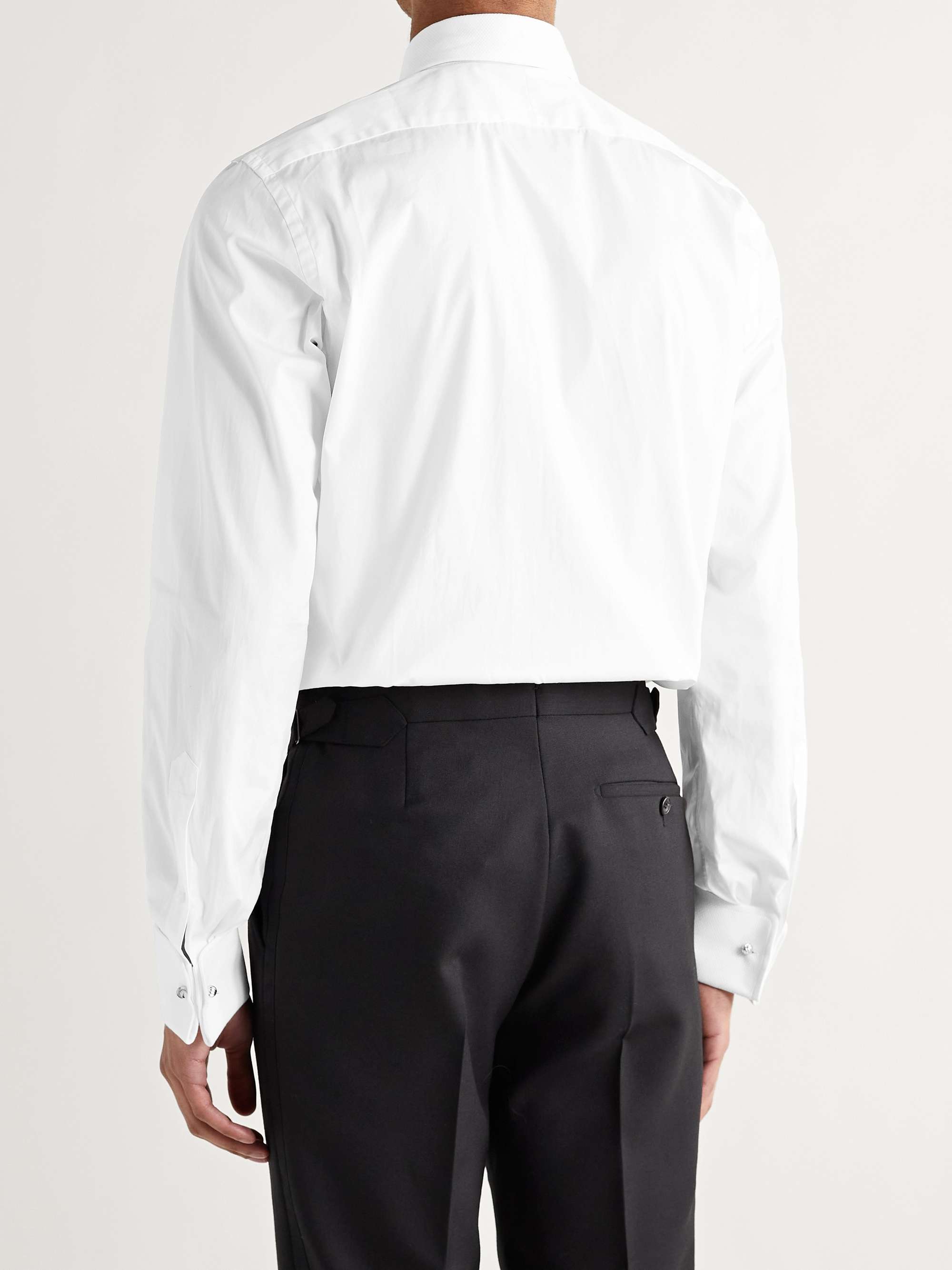 White Slim-Fit Bib-Front Double-Cuff Cotton Tuxedo Shirt view