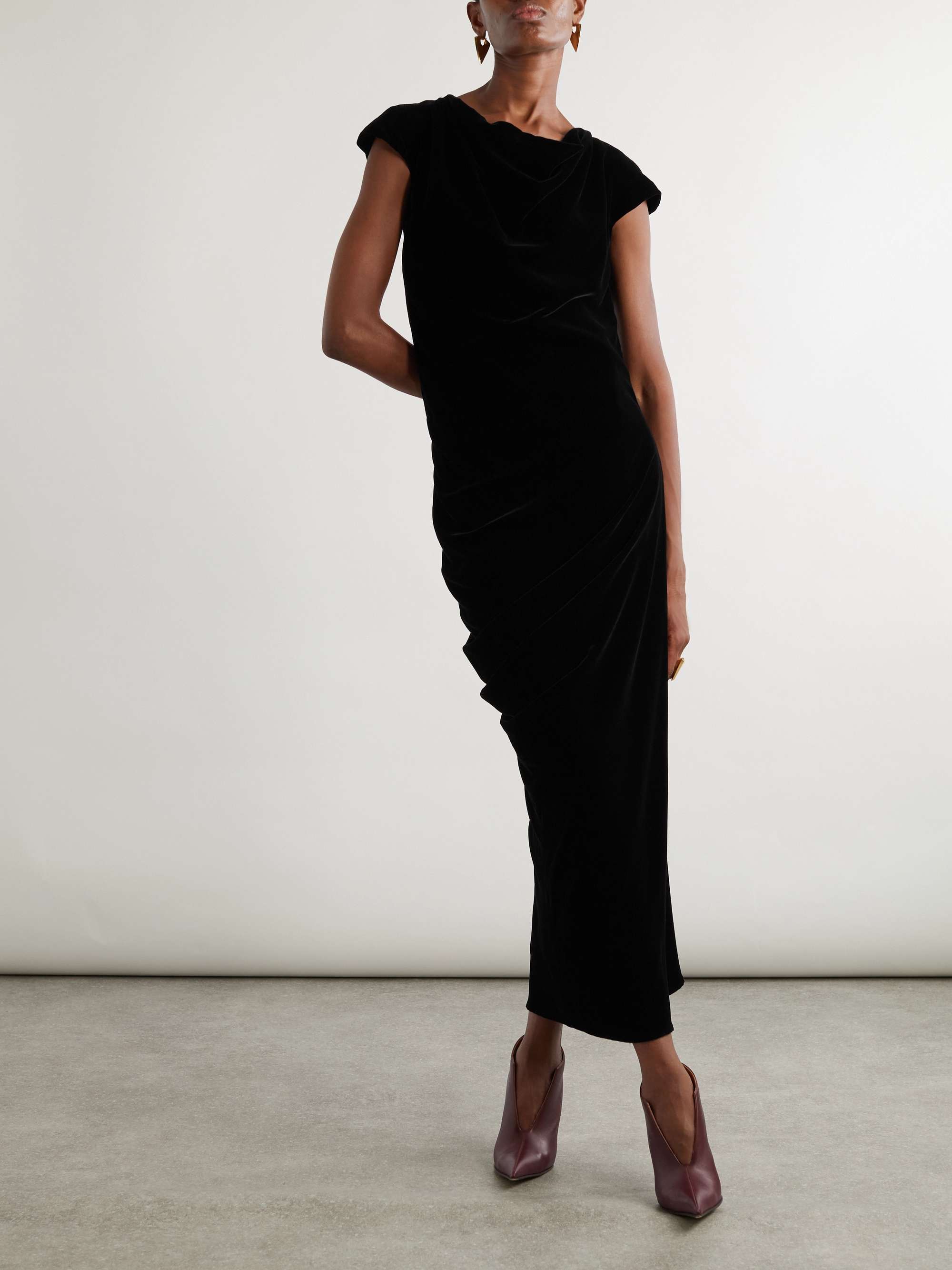 Draped velvet maxi dress view