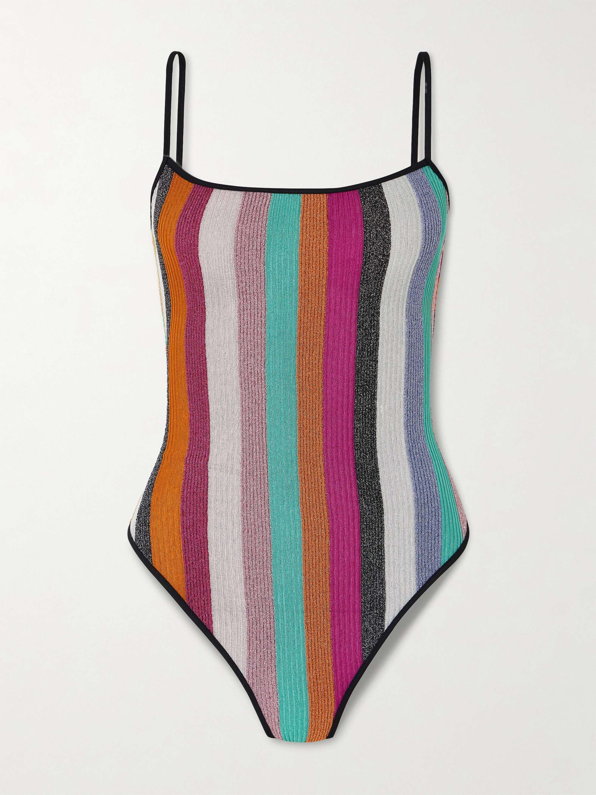 Mare striped metallic ribbed crochet-knit swimsuit view