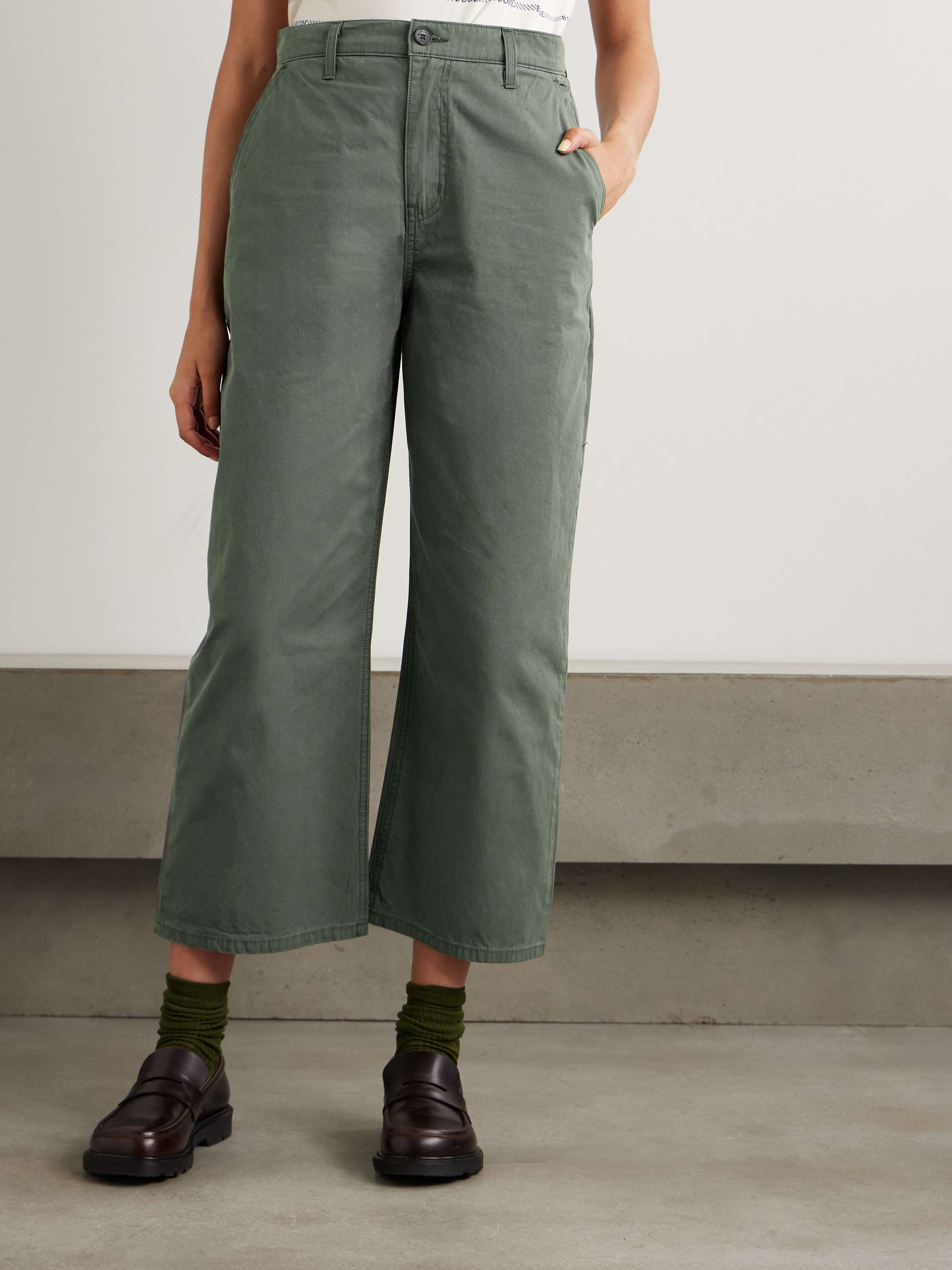 Cropped cotton-twill wide-leg pants view