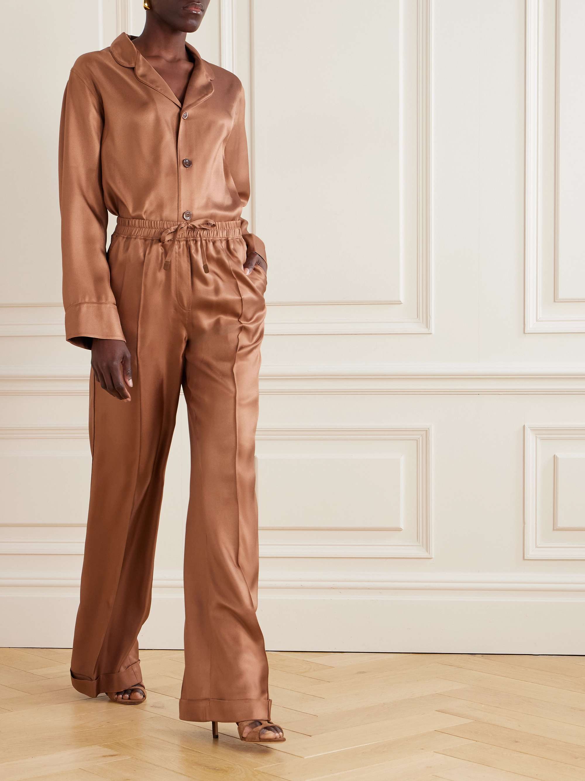 Silk-twill wide-leg pants view