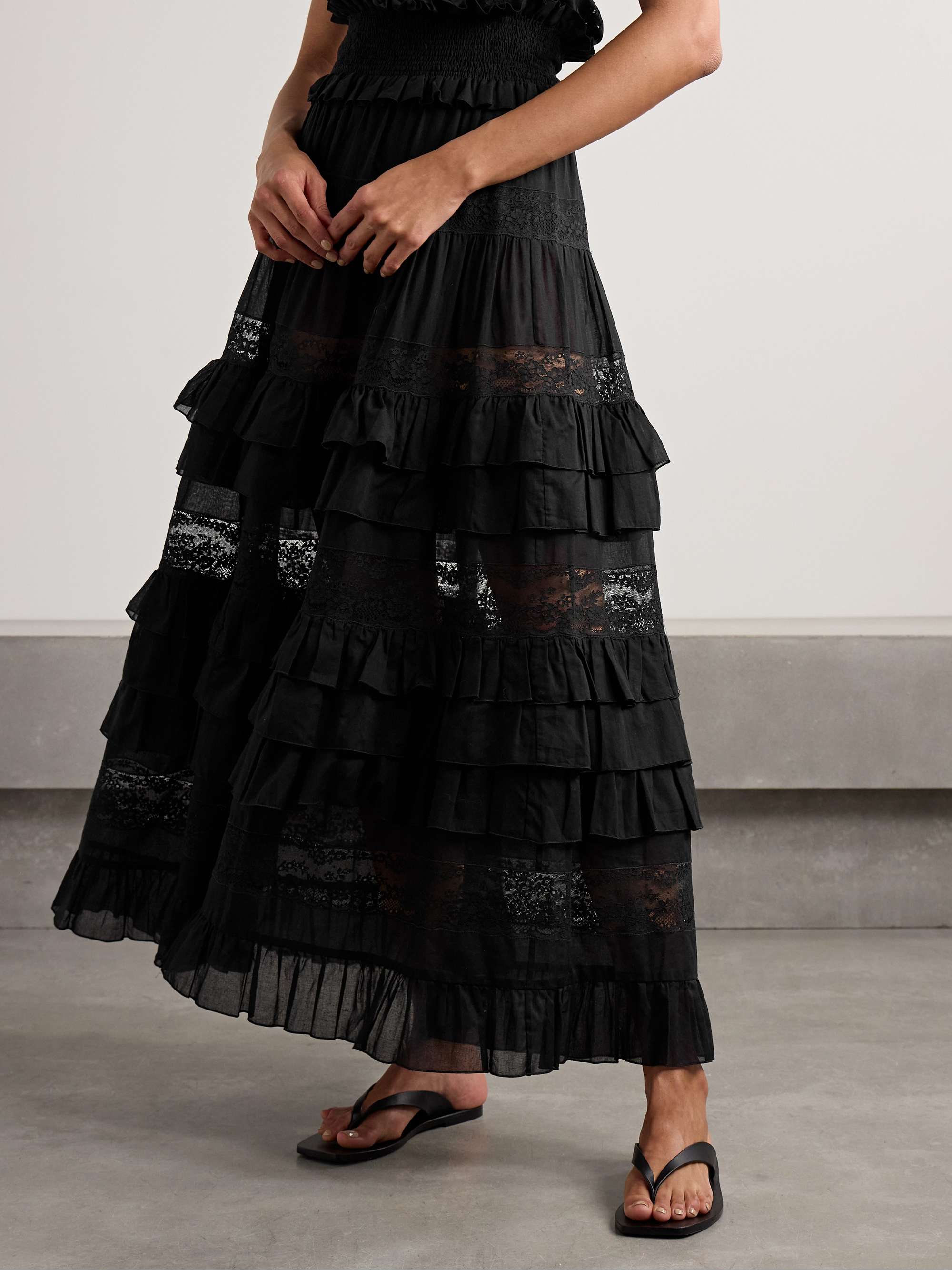 Tina tiered ruffled lace-trimmed cotton-voile maxi skirt view