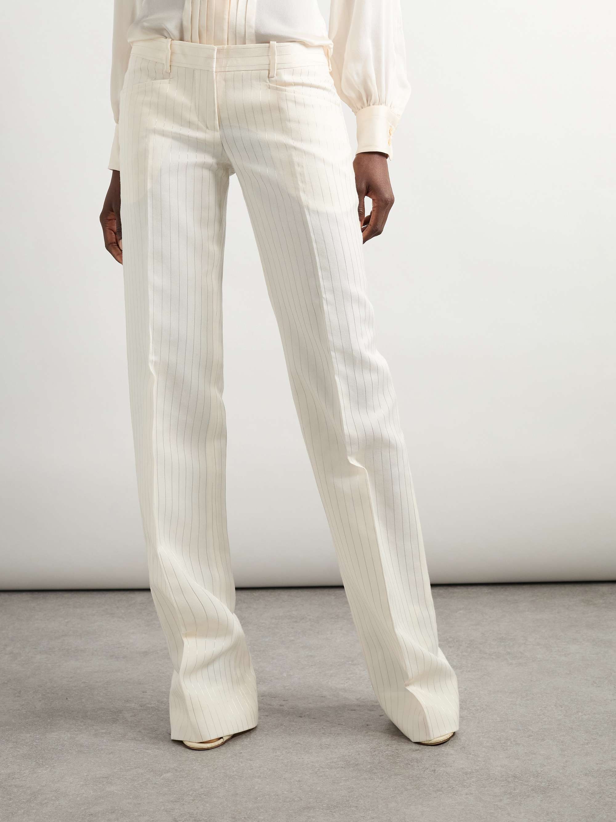 Striped wool-blend straight-leg trousers view