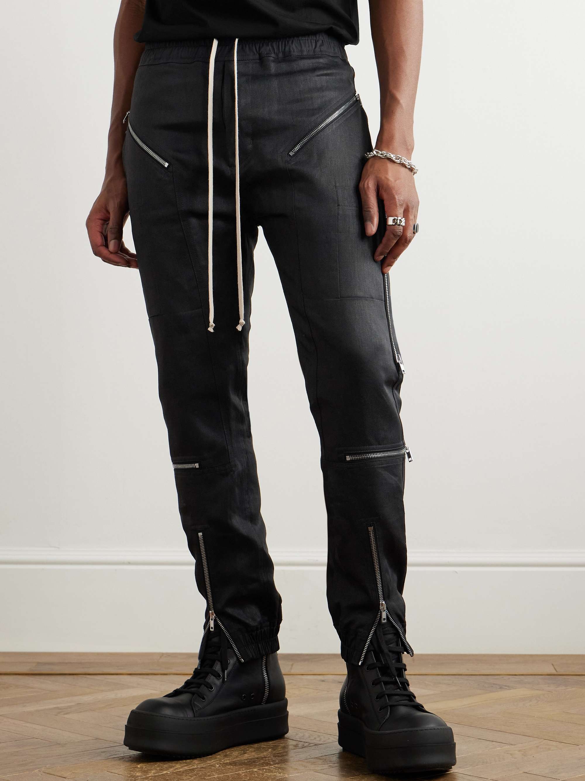 Slim-Fit Tapered Zip-Detailed Linen-Canvas Trousers view