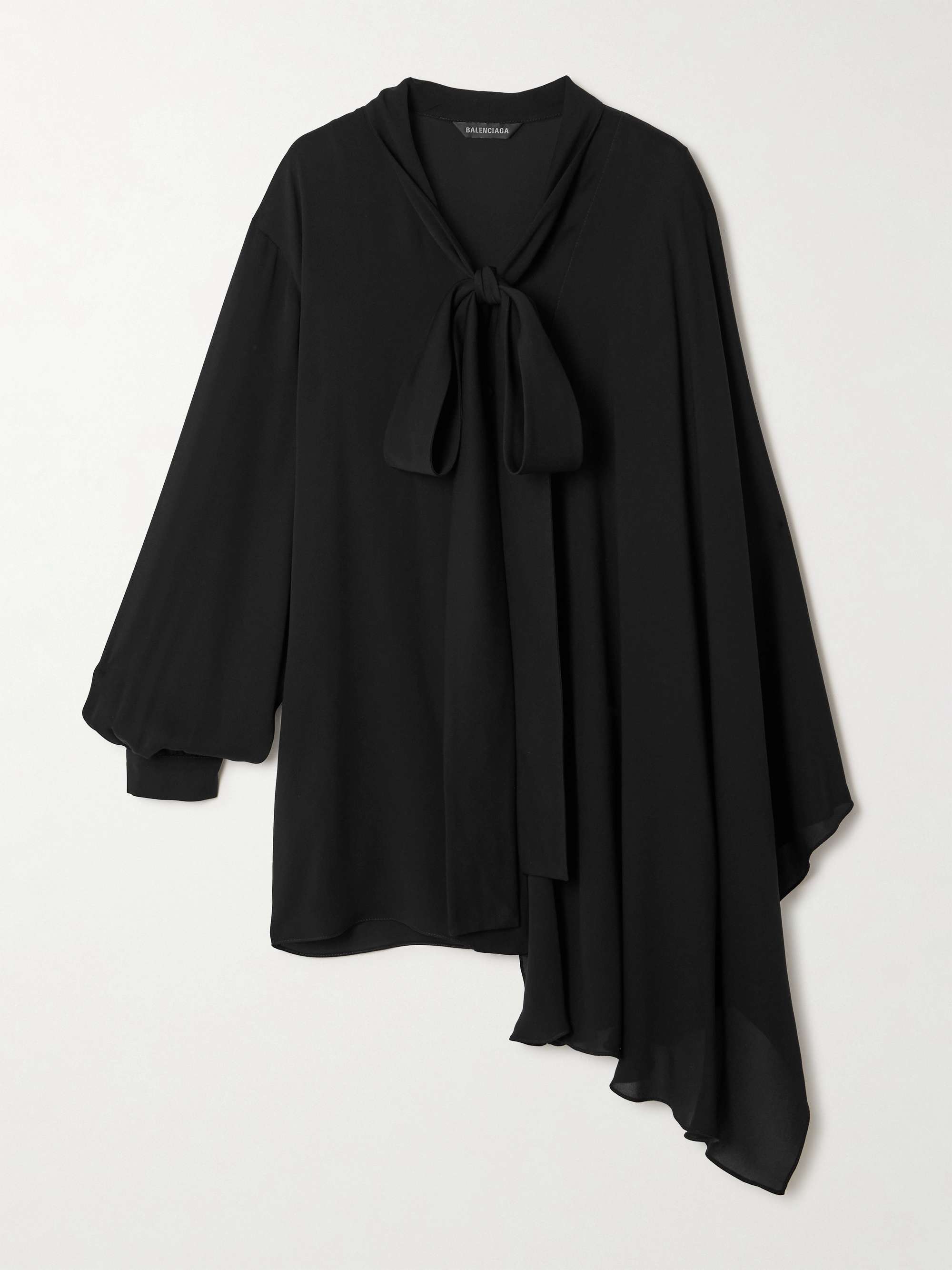 Pussy-bow asymmetric silk-georgette blouse view