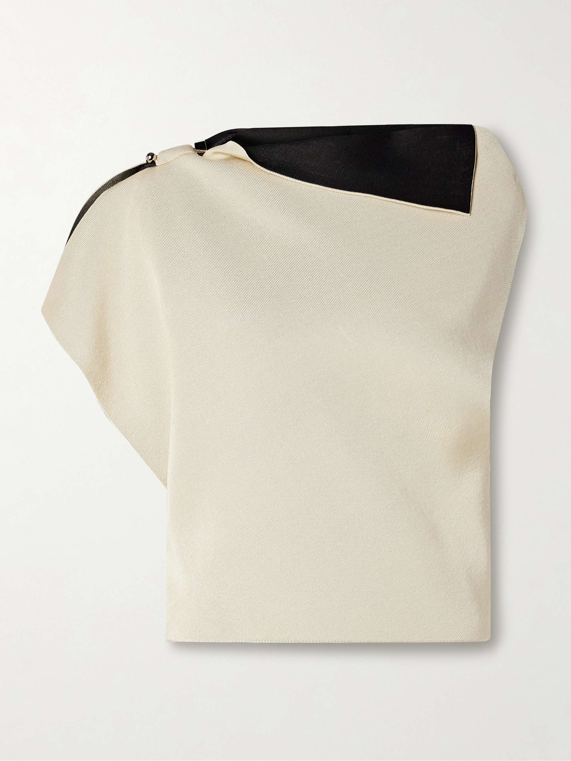 Trapèze asymmetric draped embellished knitted top view