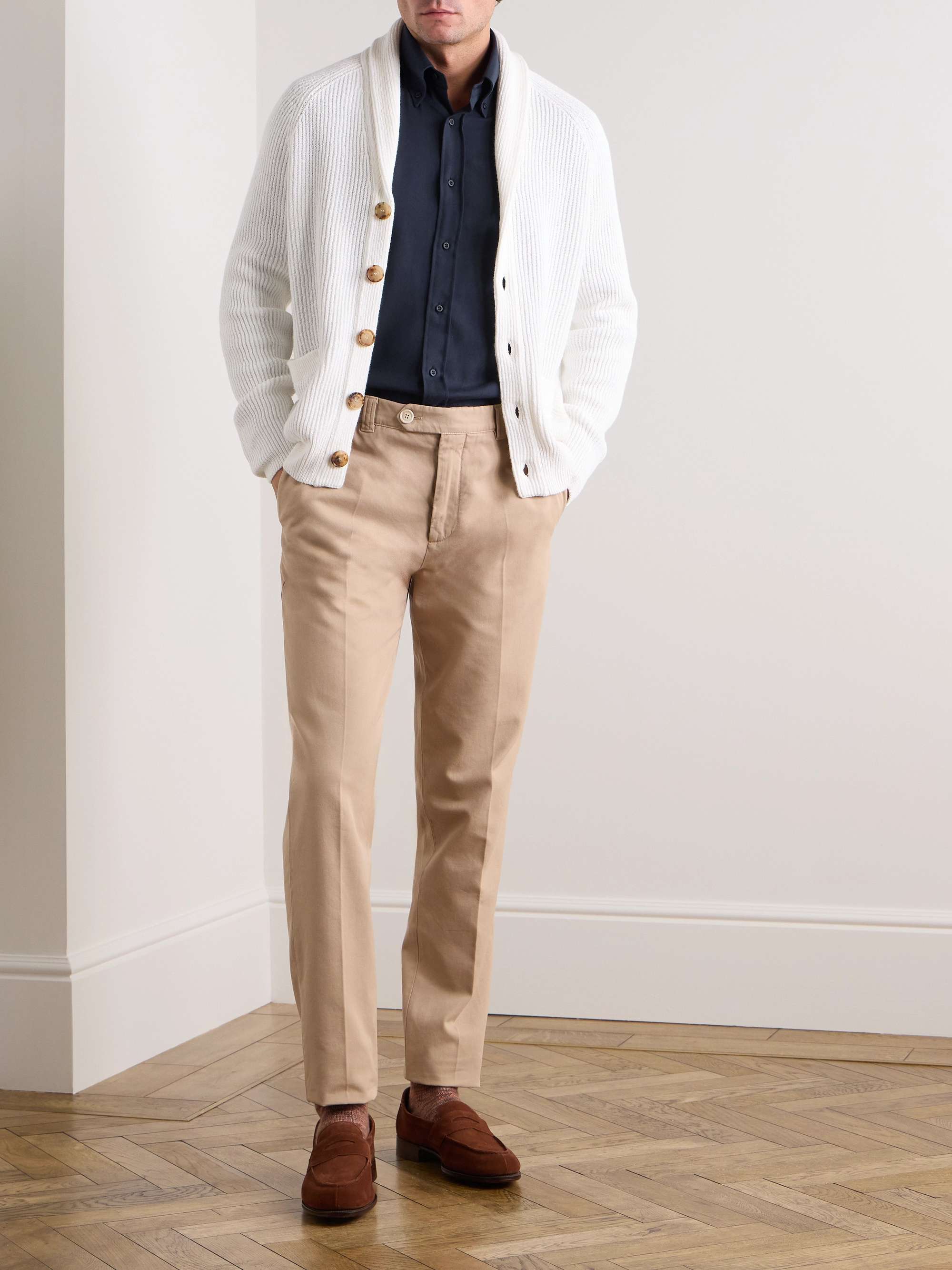 Slim-Fit Button-Down Collar Cotton and Cashmere-Blend Shirt view