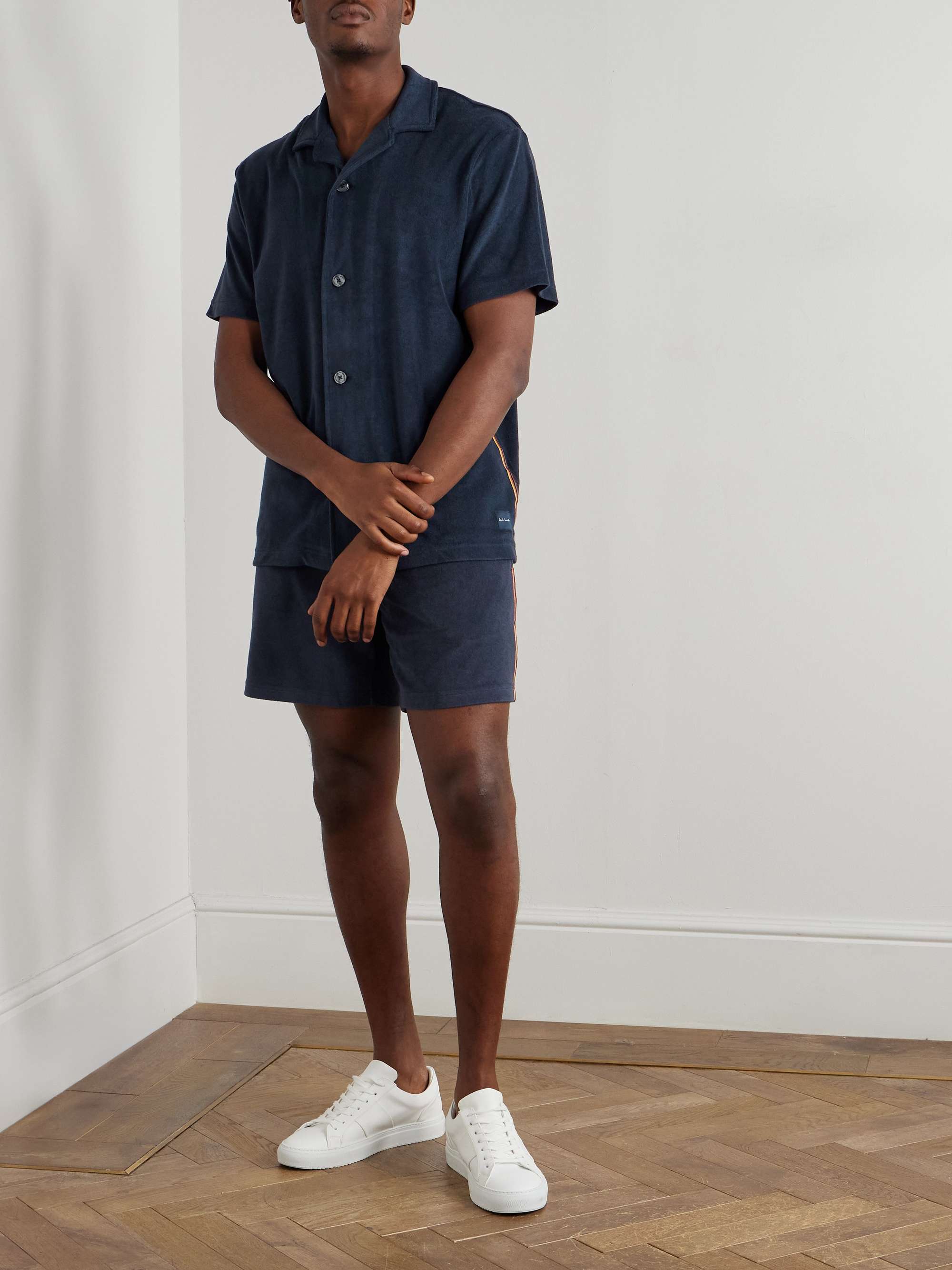 Camp-Collar Logo-Appliquéd Cotton-Blend Terry Shirt view