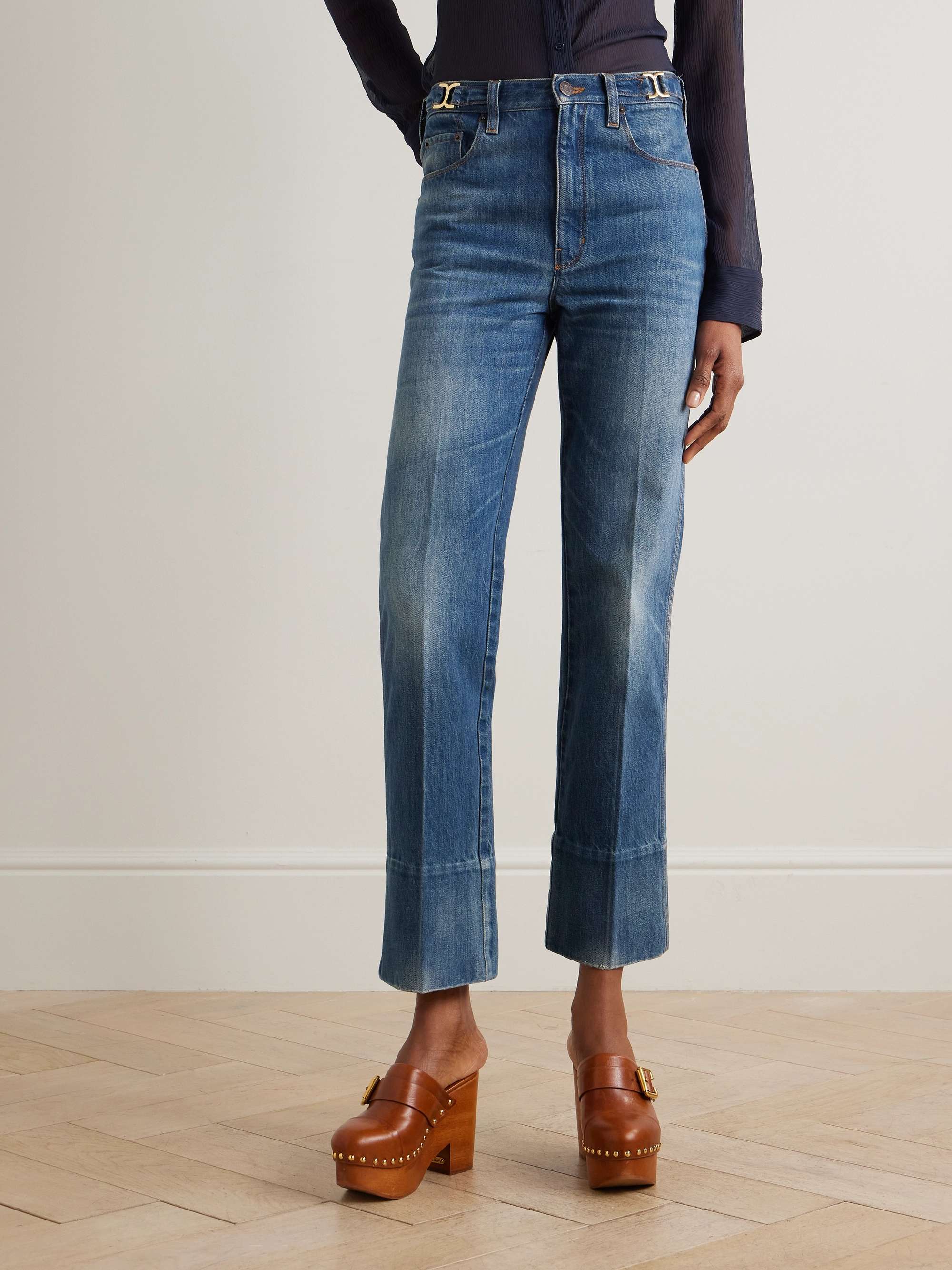 Embellished mid-rise straight-leg organic jeans view