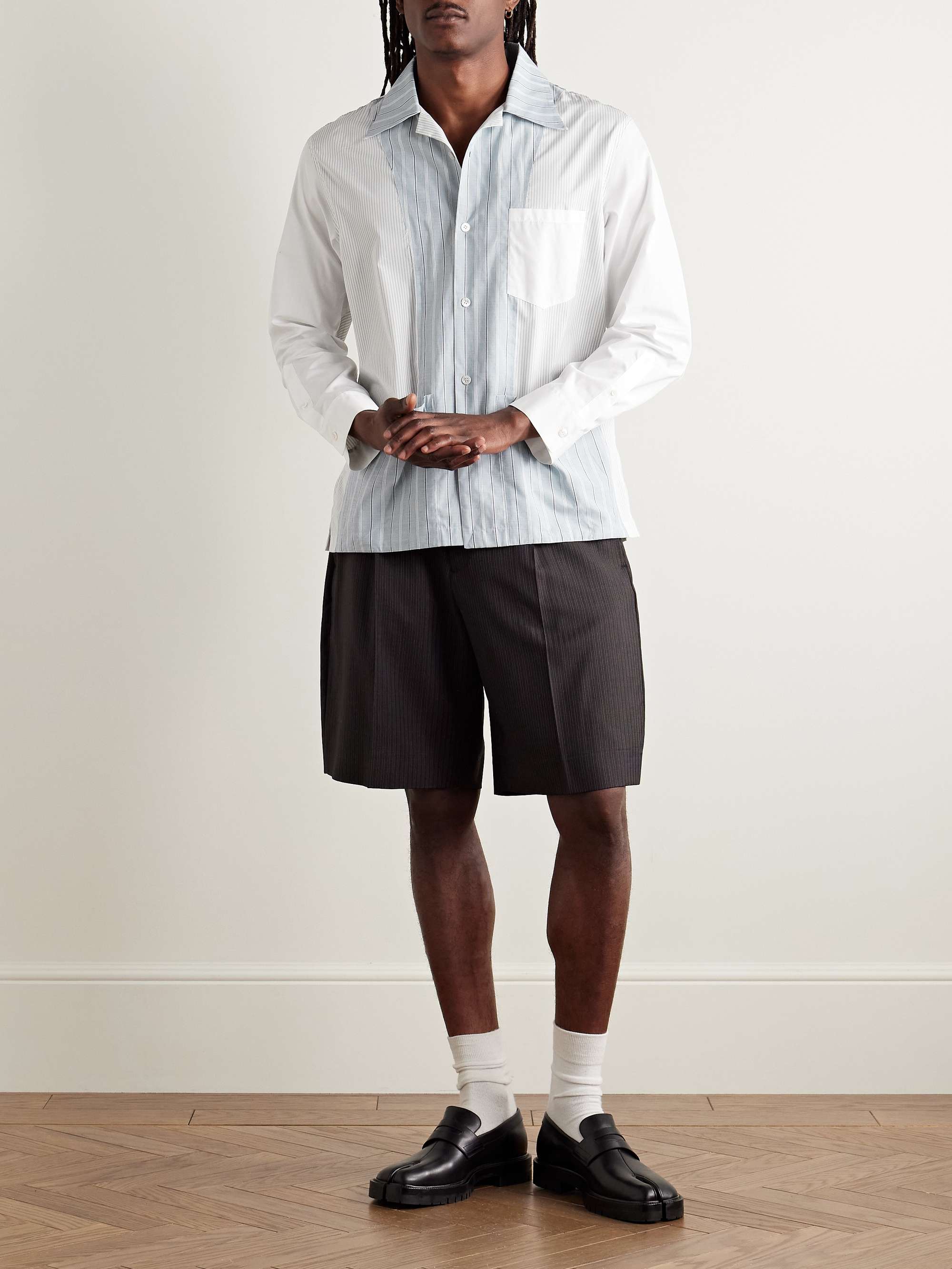 Camp-Collar Patchwork Striped Cotton-Poplin Shirt view