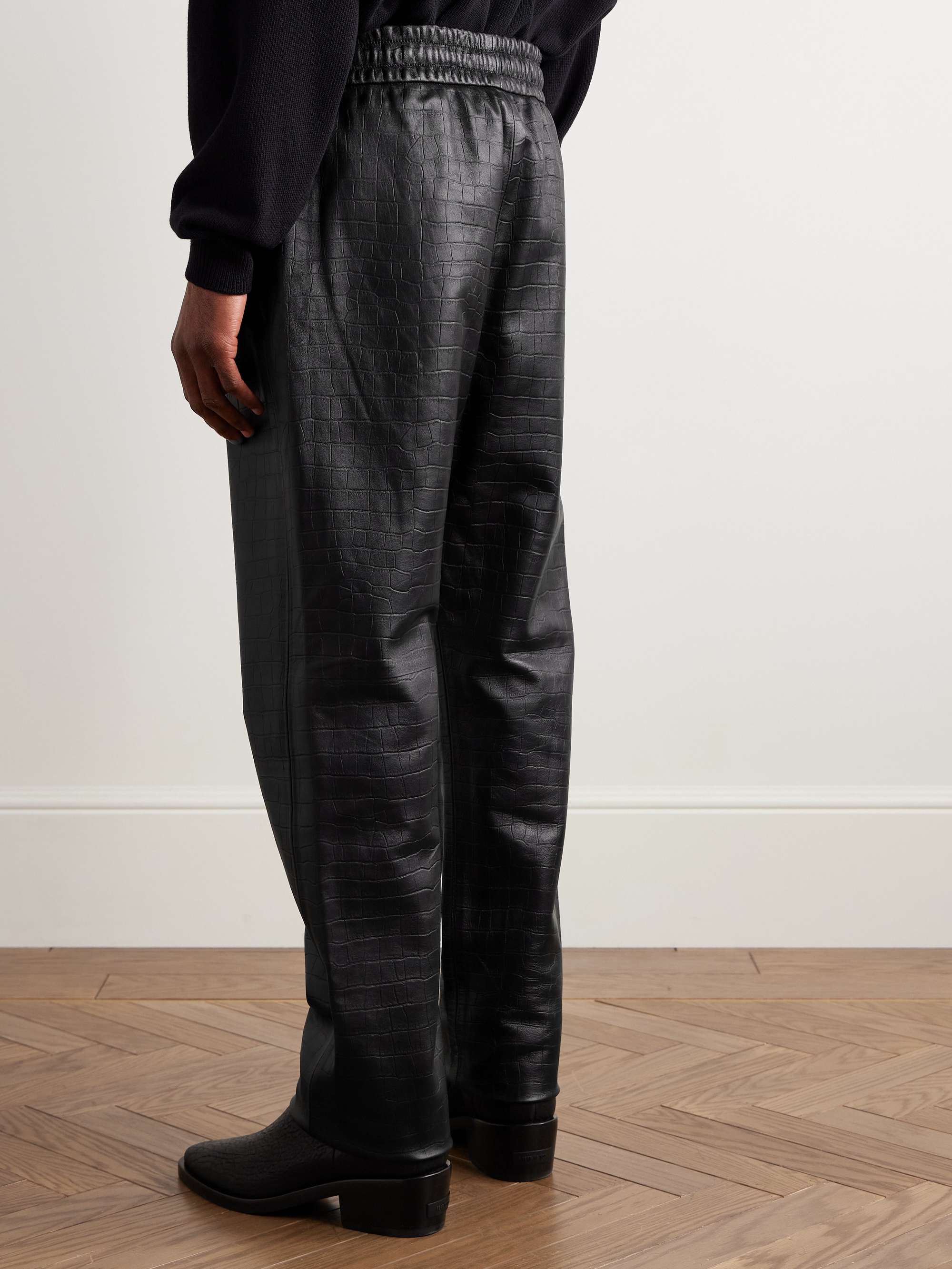 Forum Straight-Leg Croc-Effect Leather Drawstring Trousers view