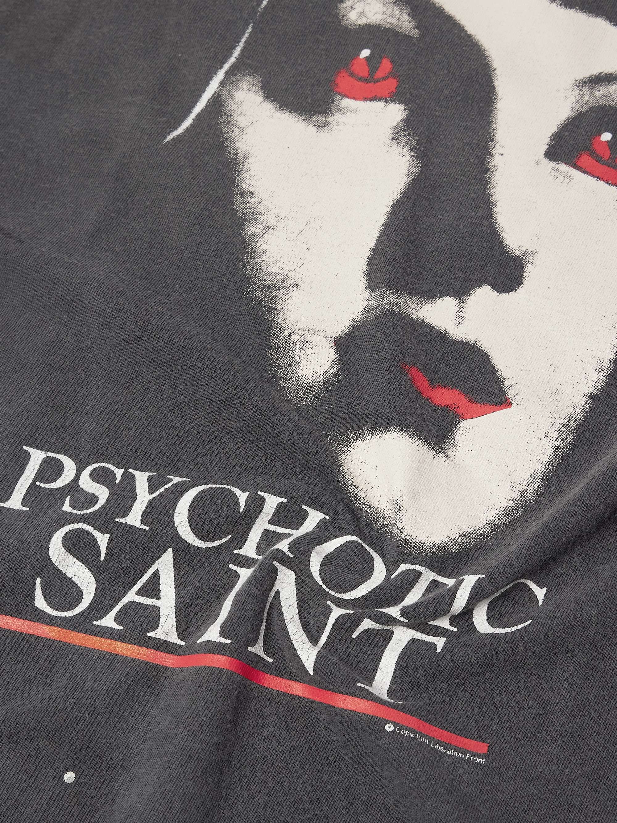 Psychotic Saint Distressed Printed Cotton-Jersey T-Shirt view