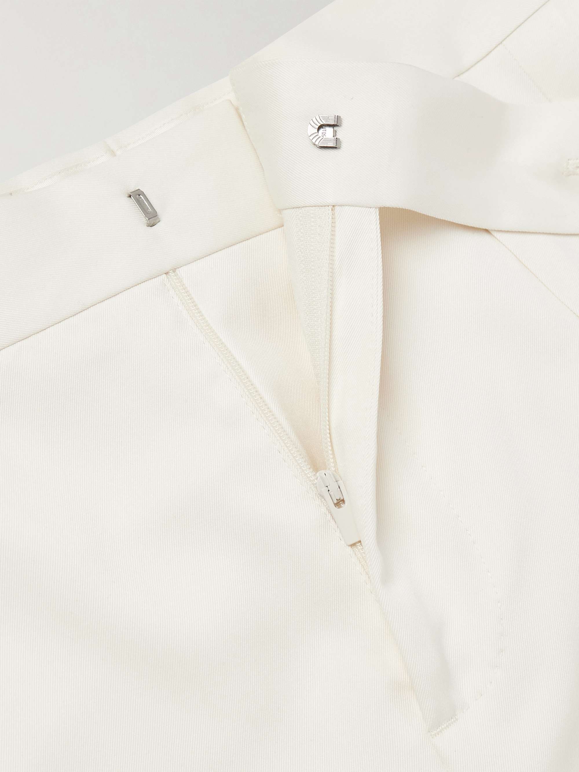 Straight-Leg Pleated Silk-Satin Tuxedo Trousers view