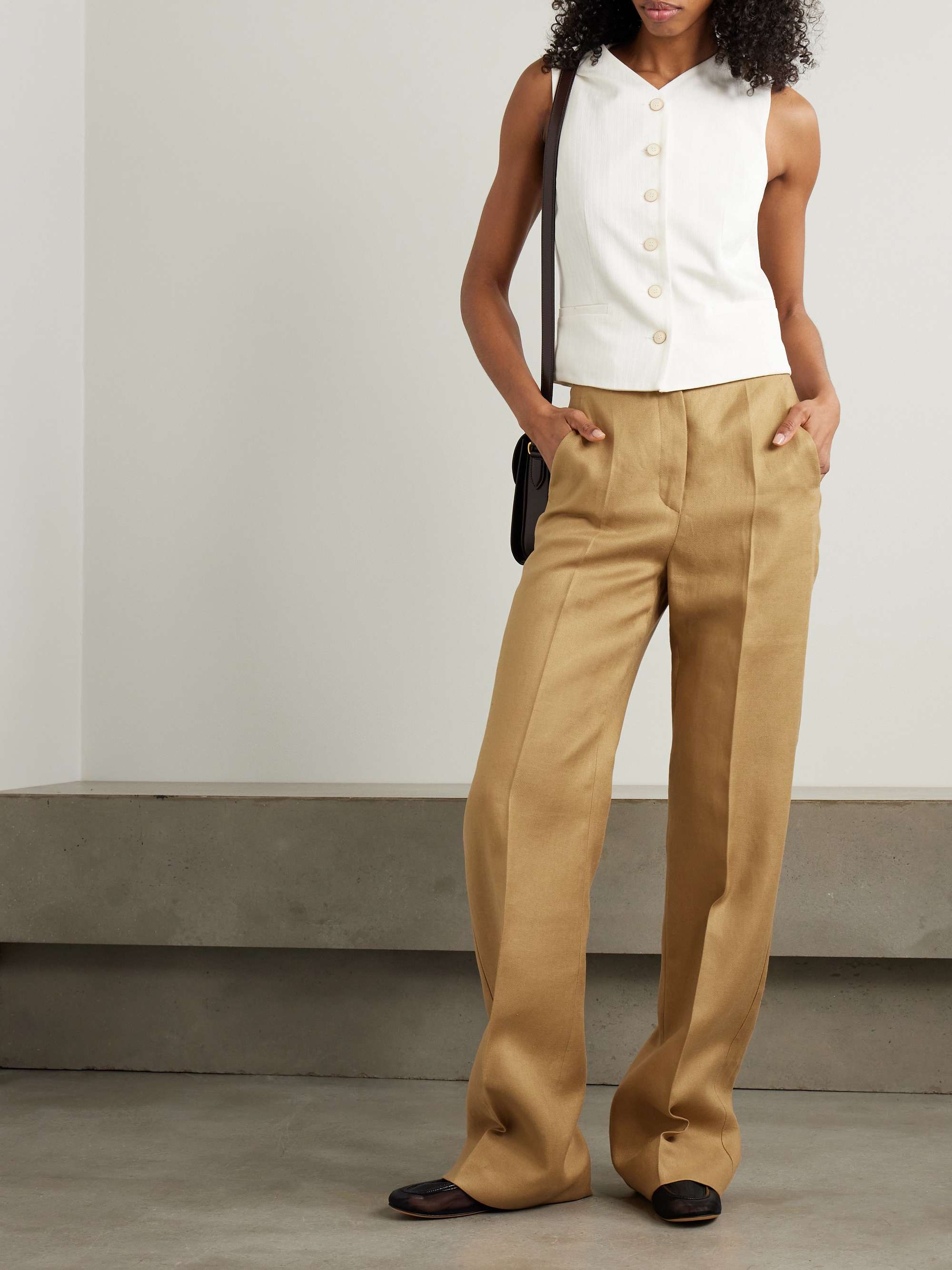 Aversa embroidered linen wide-leg pants view