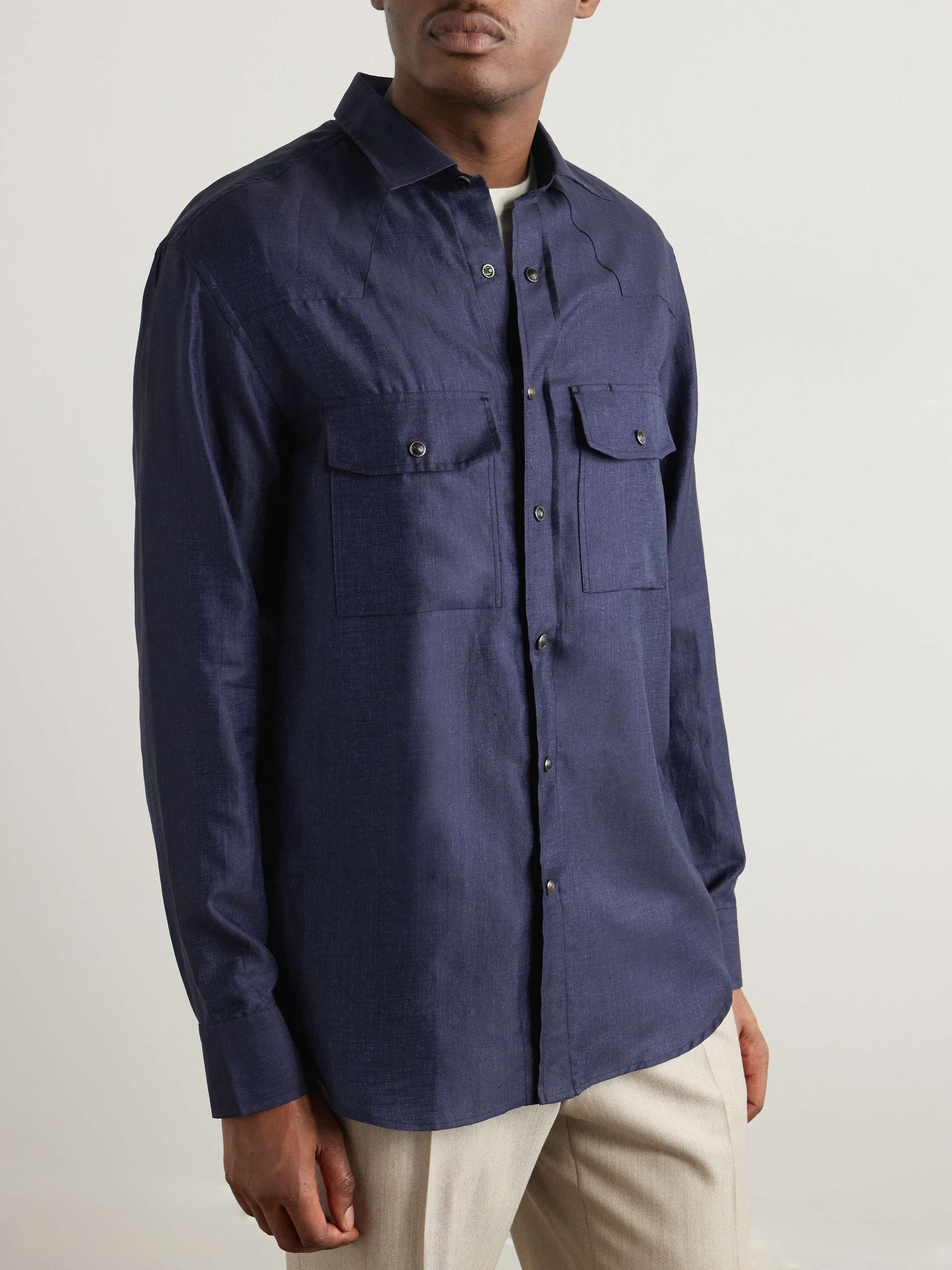Cotton and Linen-Blend Twill Shirt view