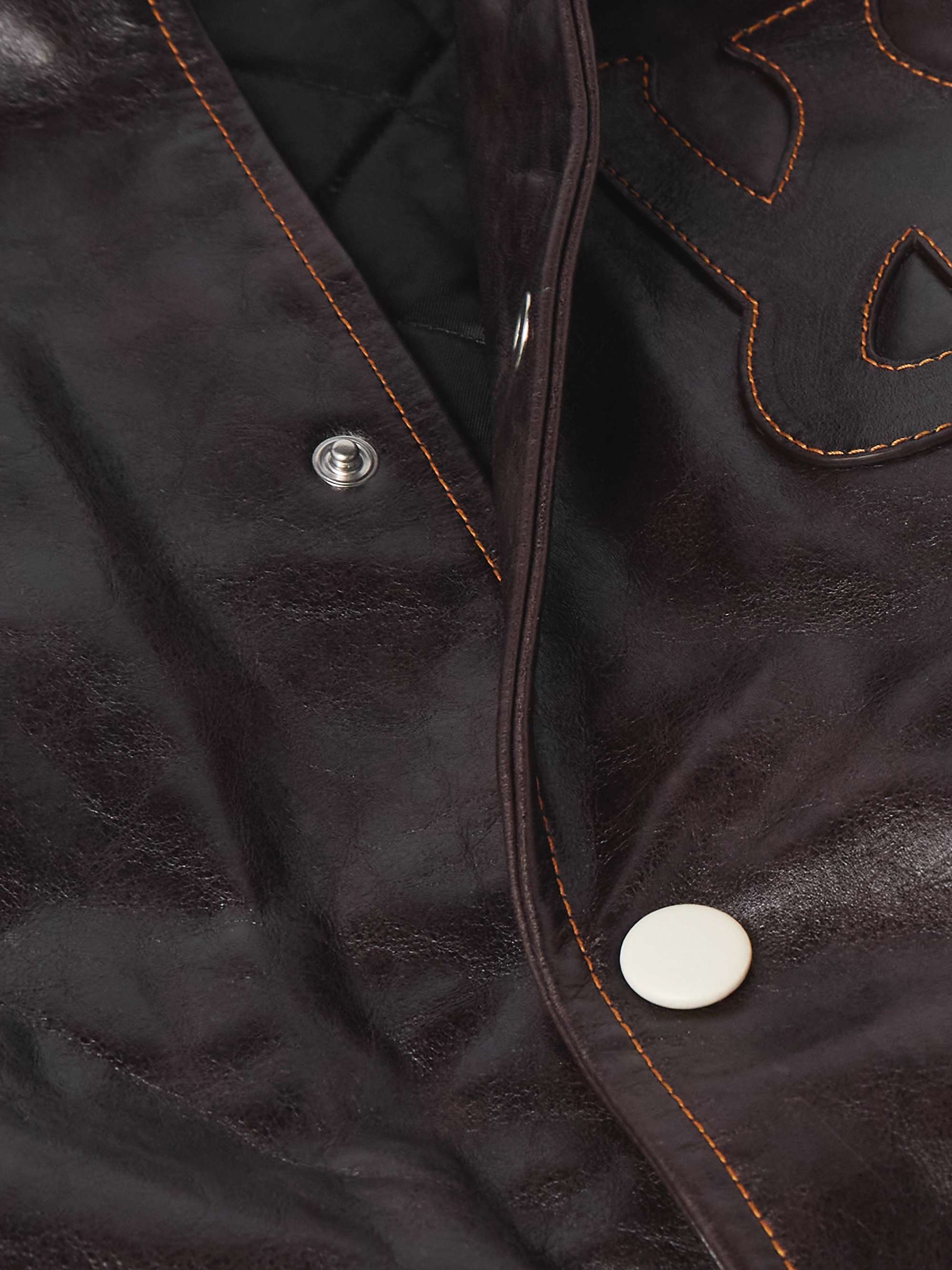 Prince Logo-Appliquéd Padded Leather Varsity Jacket view