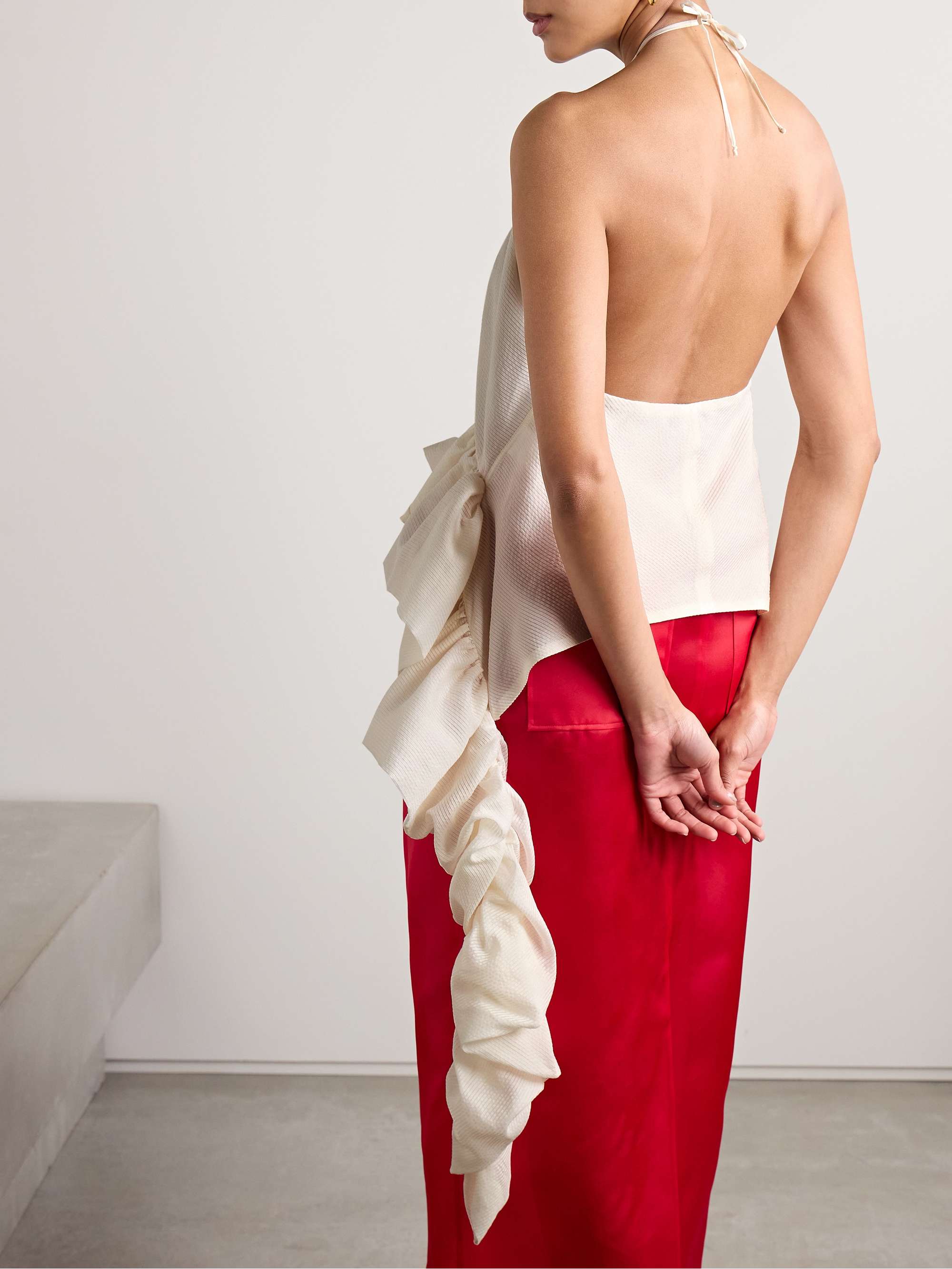 Tamara crepe peplum halterneck top view