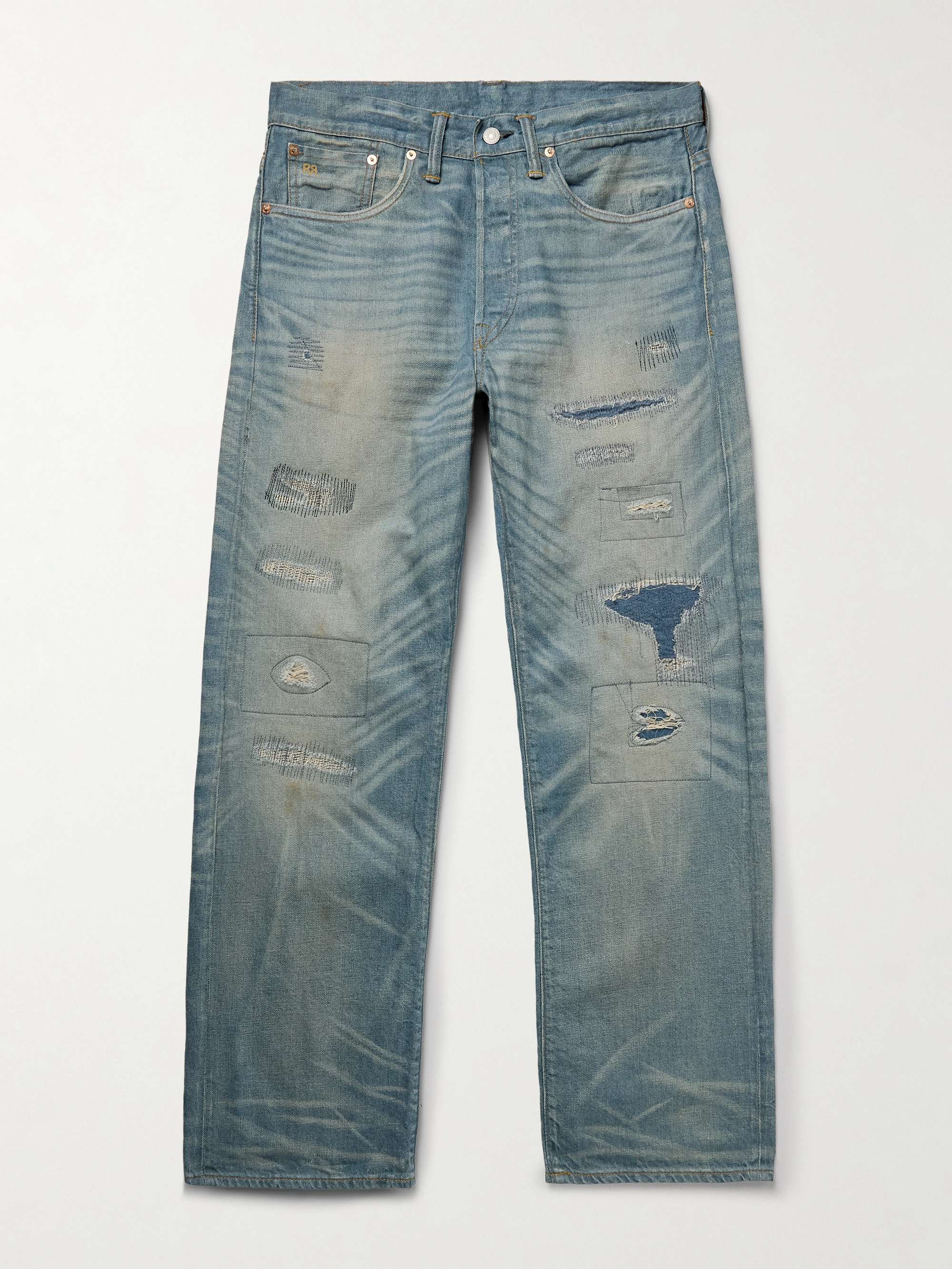 Straight-Leg Indigo-Dyed Distressed Selvedge Jeans view