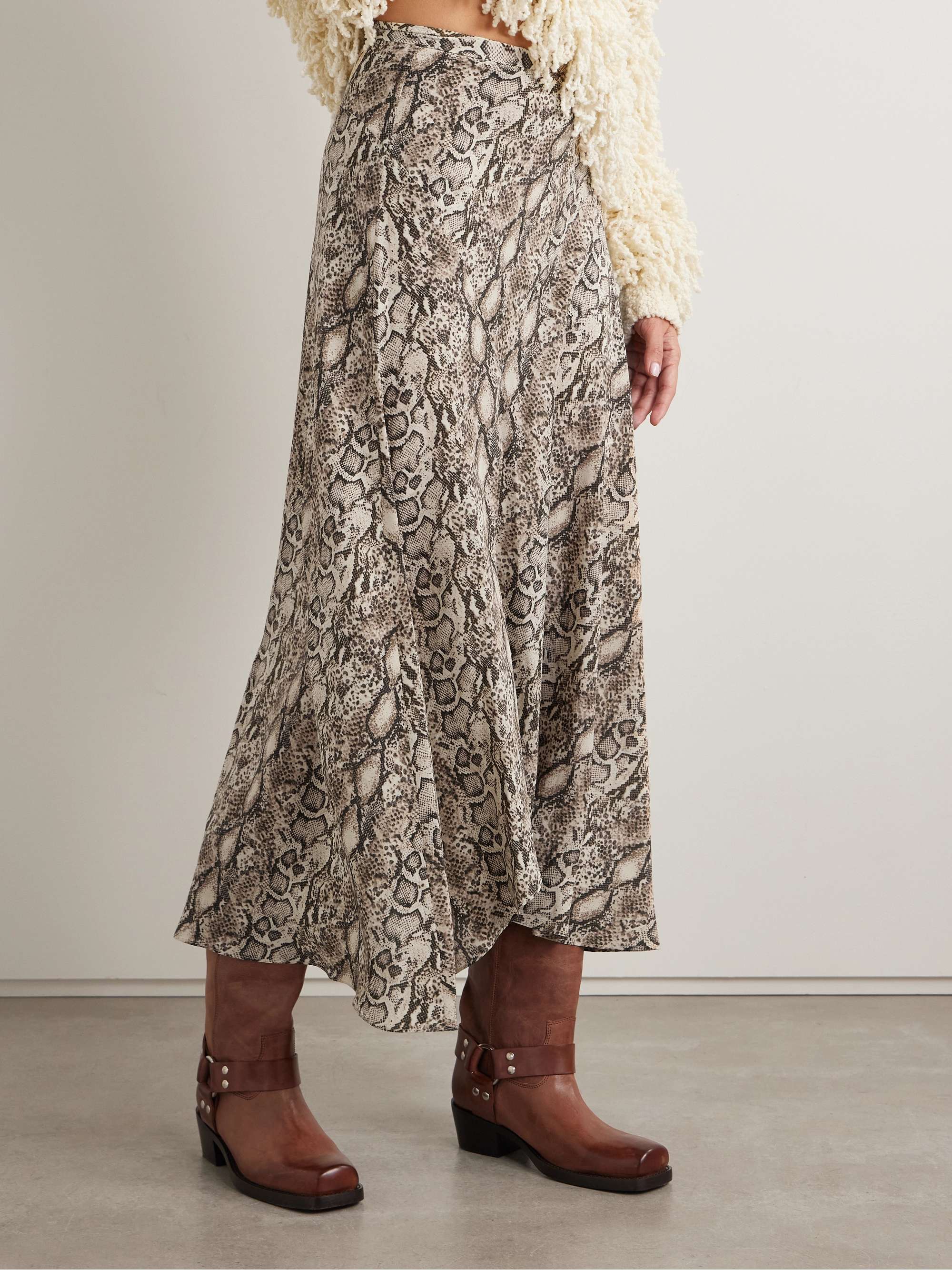 Sakura asymmetric snake-print silk-blend skirt view