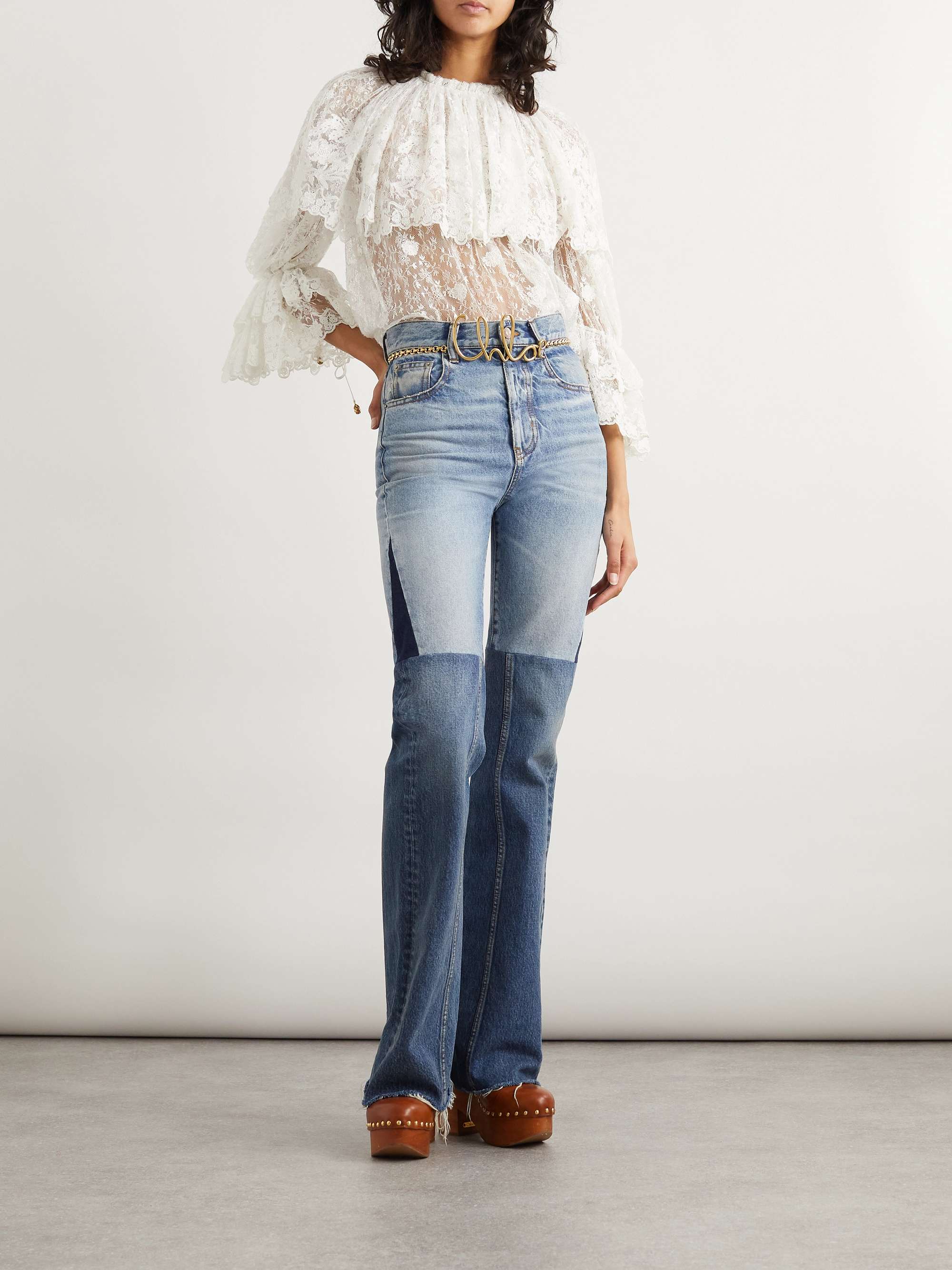 Patchwork mid-rise flared jeans view
