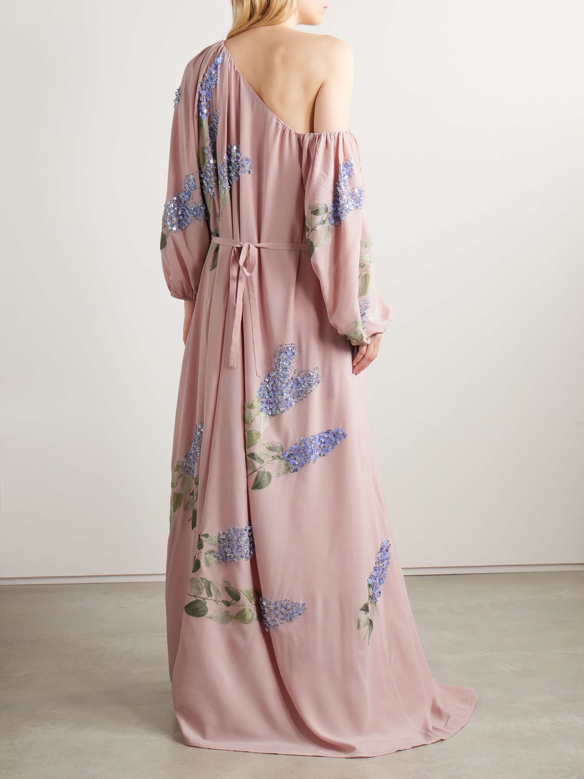 Nathalie off-the-shoulder embellished silk crepe de chine gown view