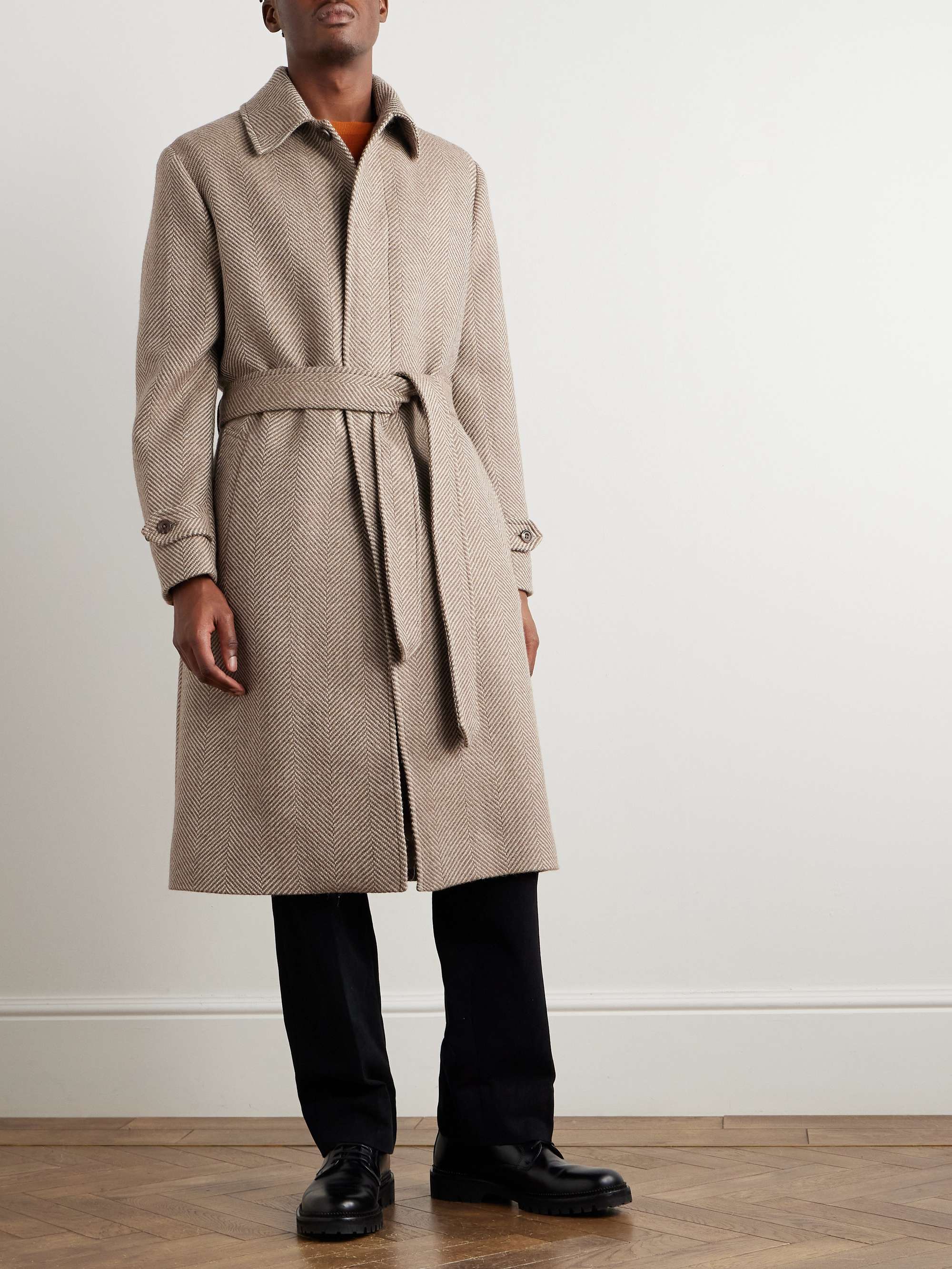Belted Herringbone Virgin Wool Coat view