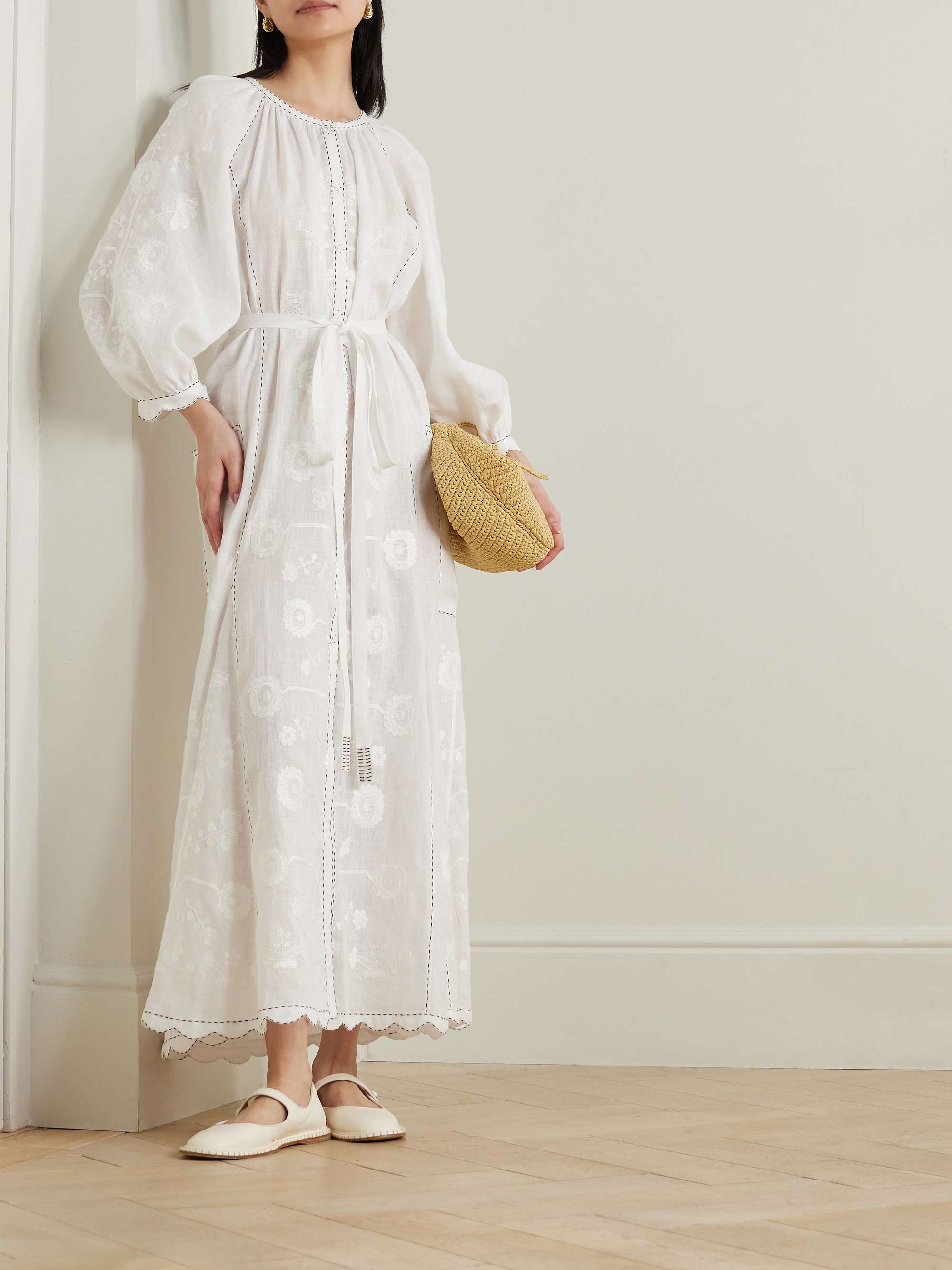 Nathalie belted scalloped embroidered linen maxi dress view