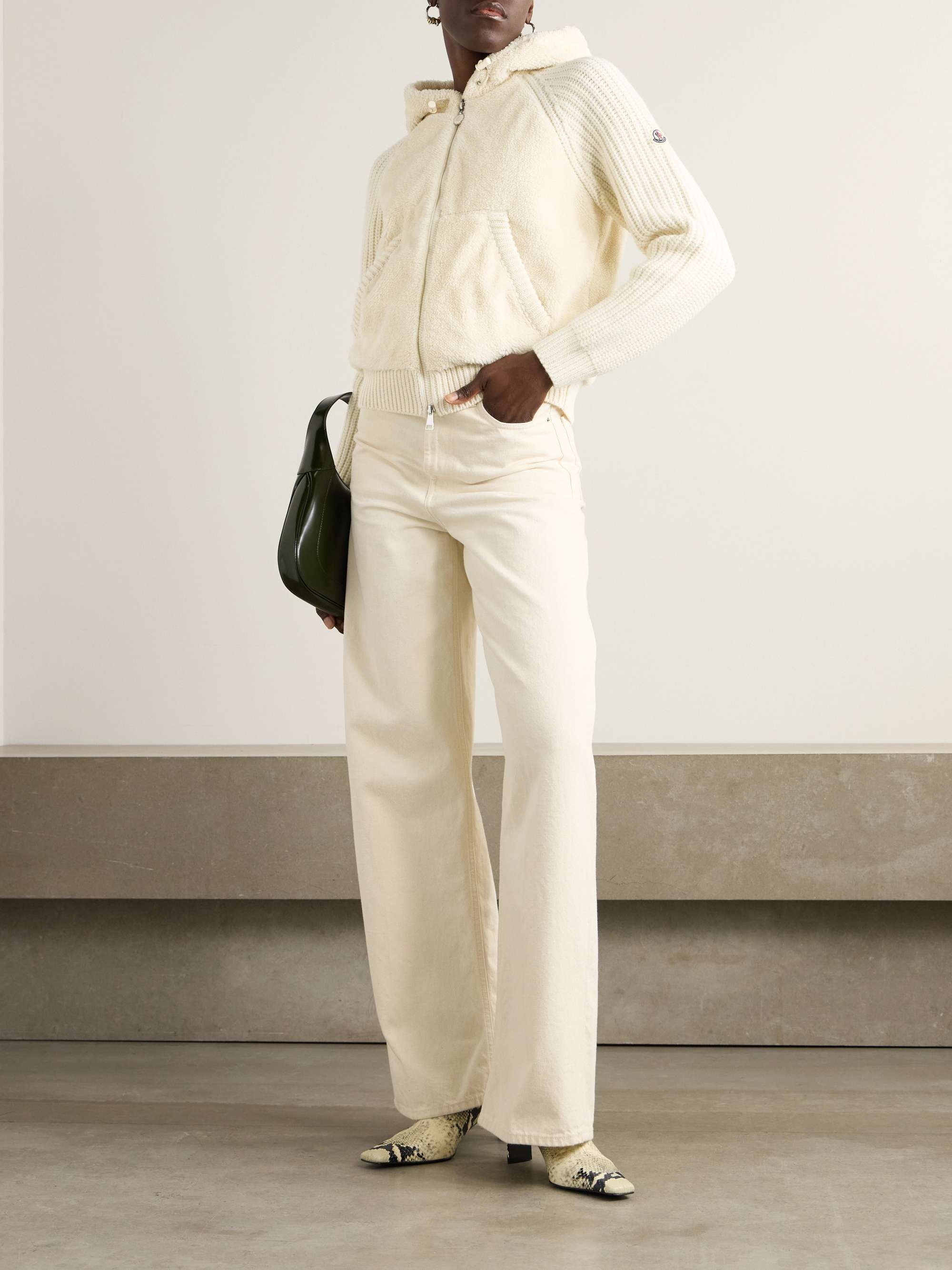 Hooded fleece and ribbed wool jacket view