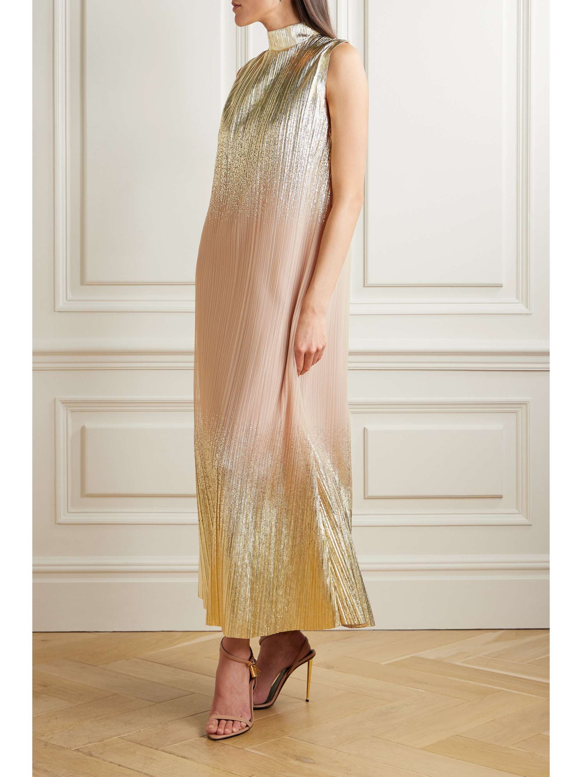 Metallic plissé-tulle gown and cape set view