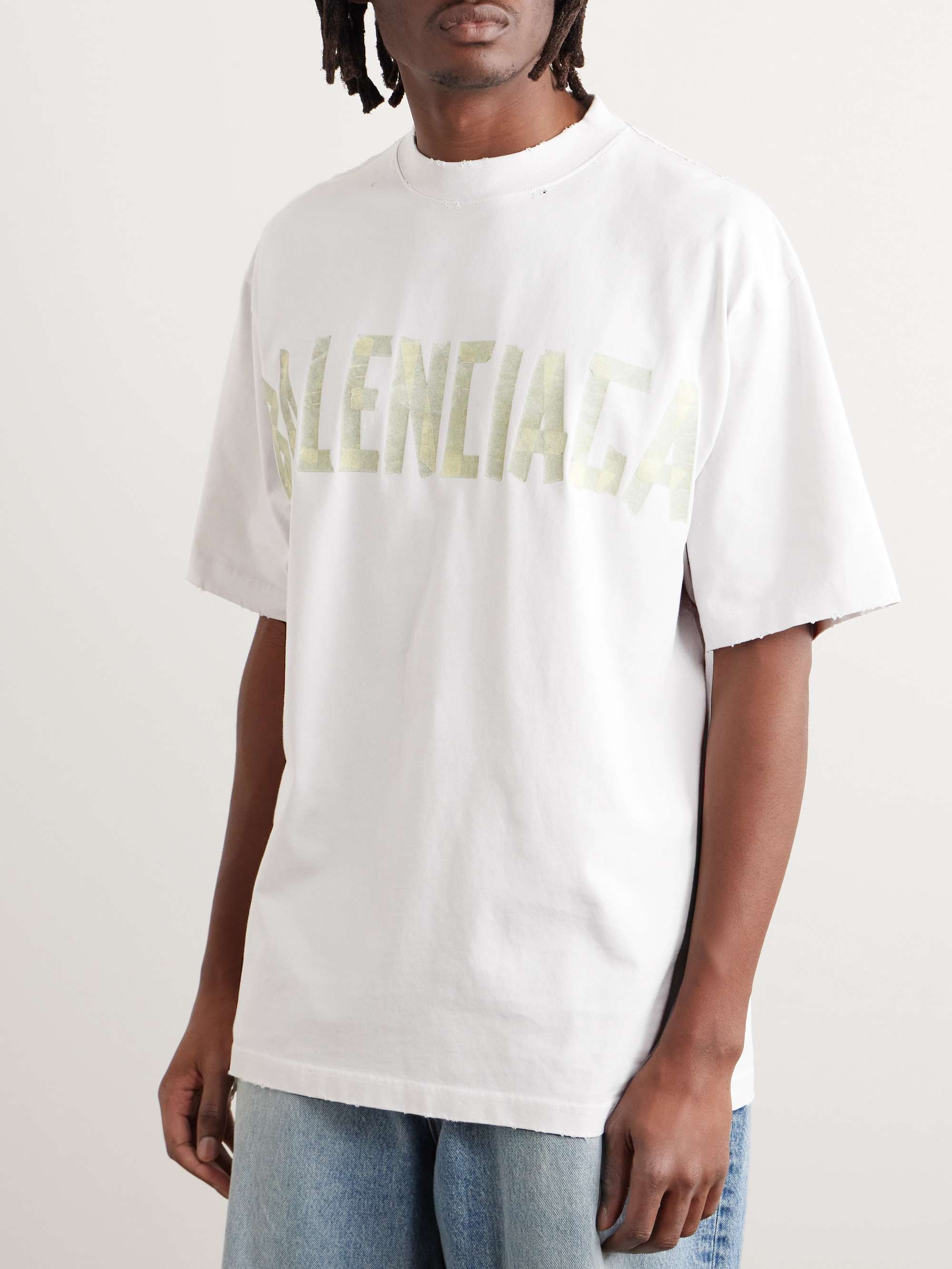 Oversized Distressed Logo-Print Cotton-Jersey T-Shirt view