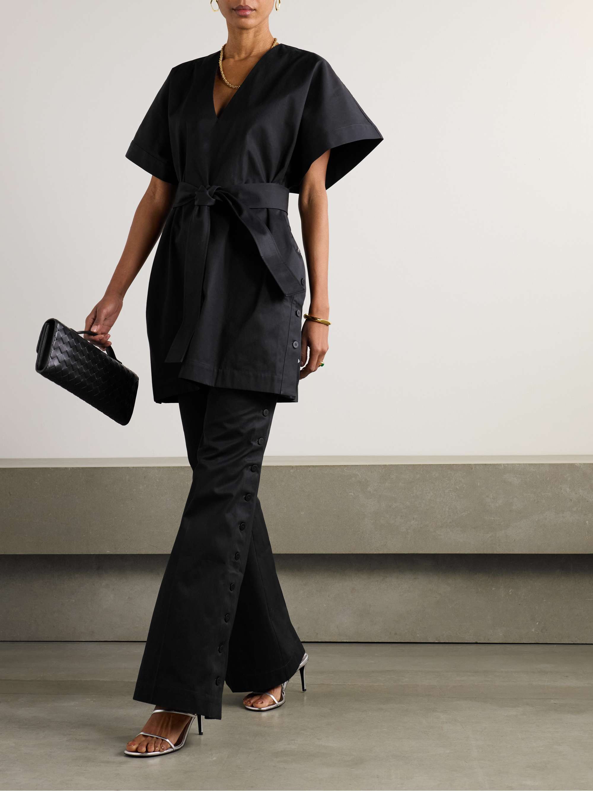 Elettra belted cotton-twill mini dress view