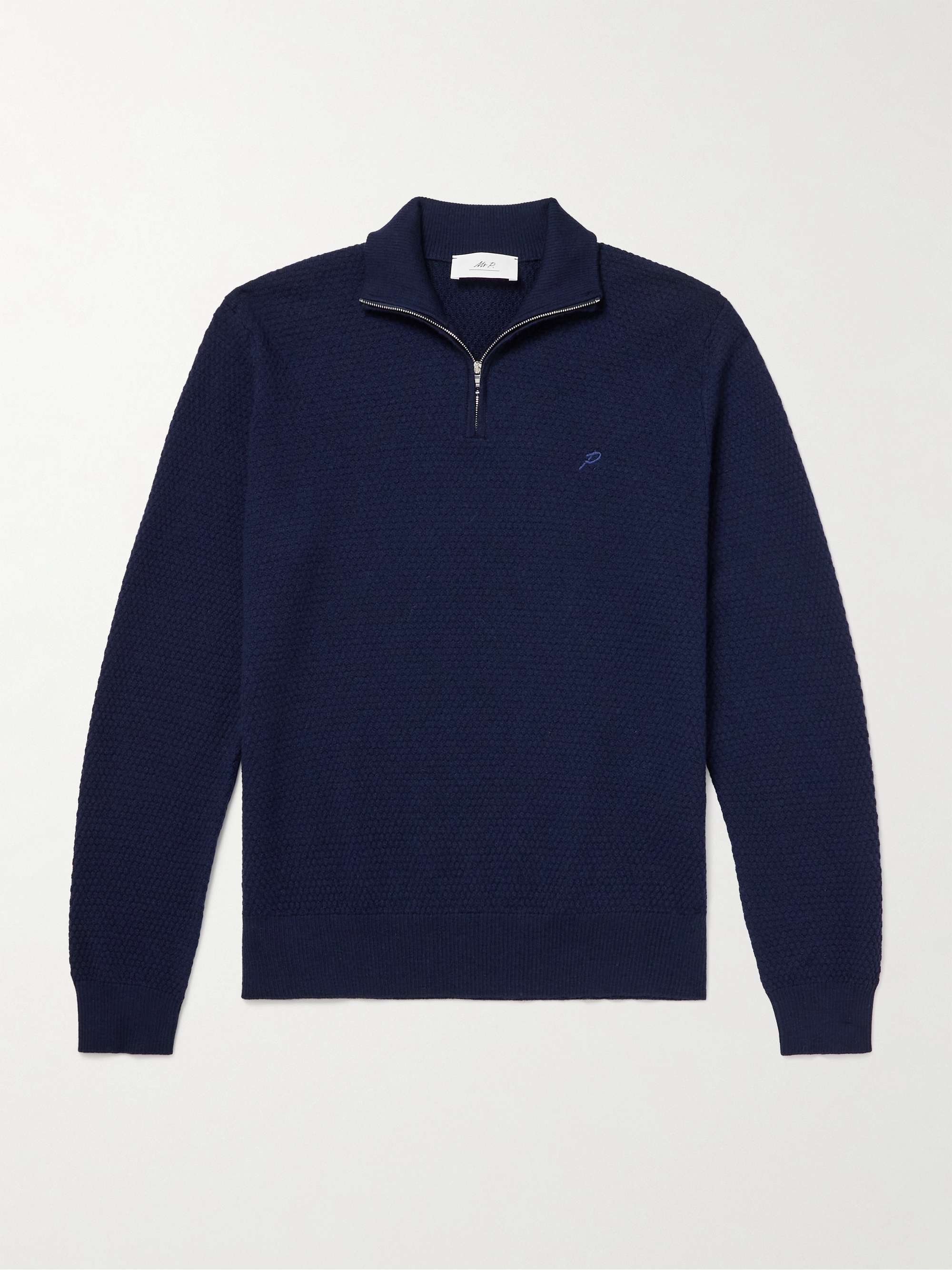 Logo-Embroidered Merino Wool Half-Zip Sweater view
