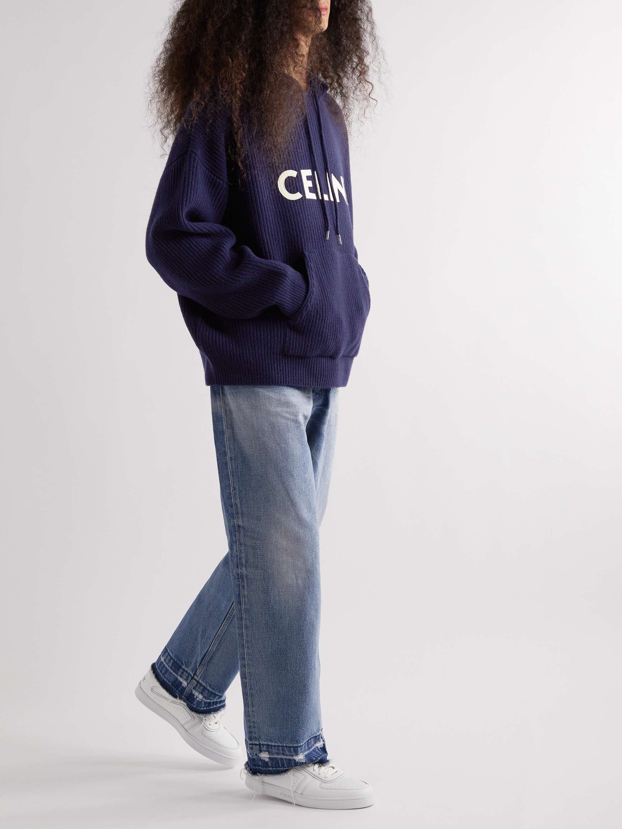 Logo-Appliquéd Ribbed Wool Hoodie view