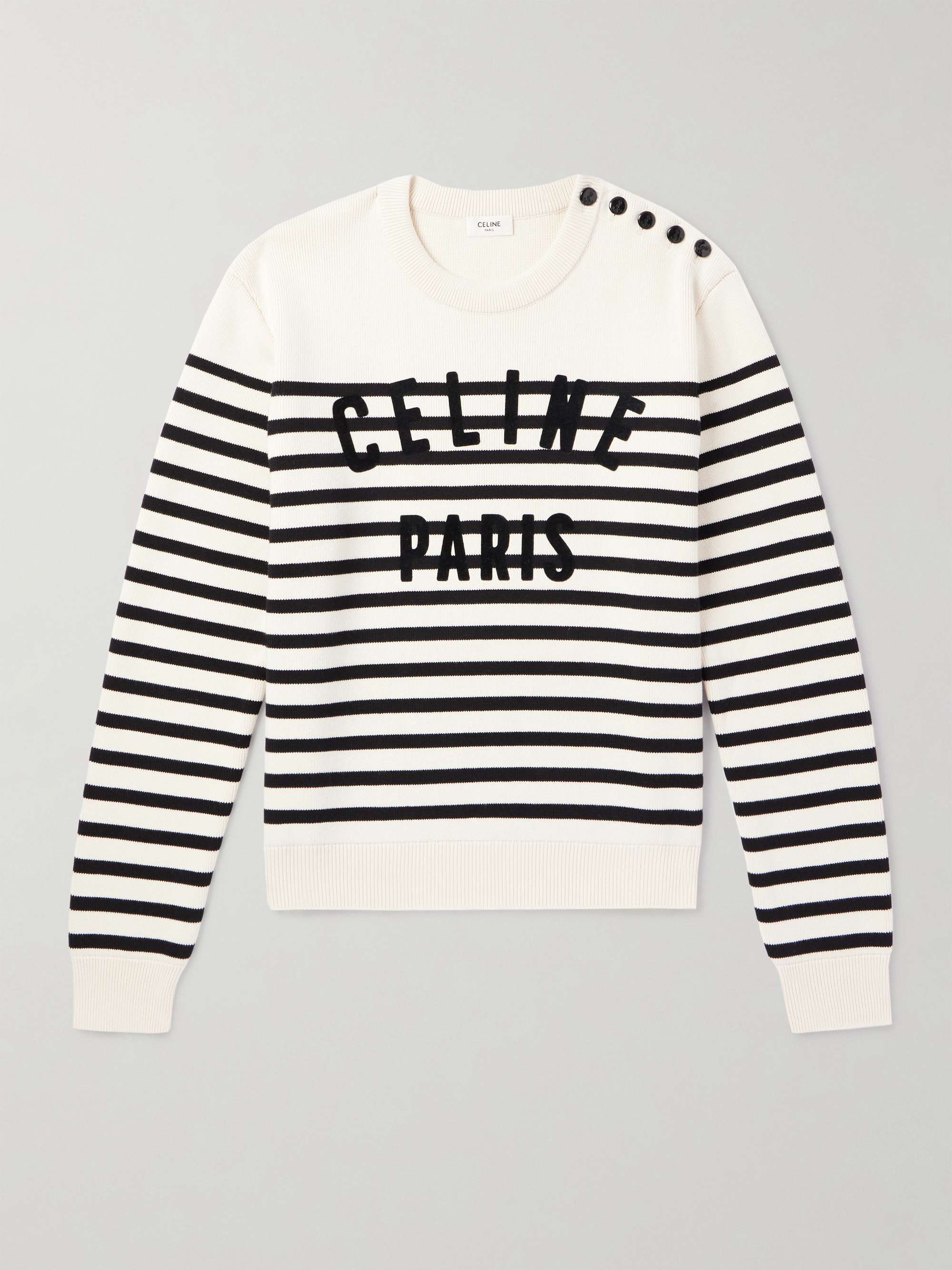 Logo-Flocked Striped Button-Embellished Cotton Sweater view